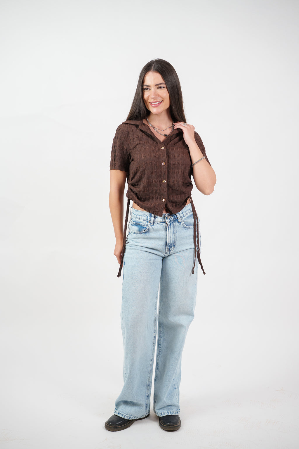 TEXTURED BUTTON-UP BLOUSE
