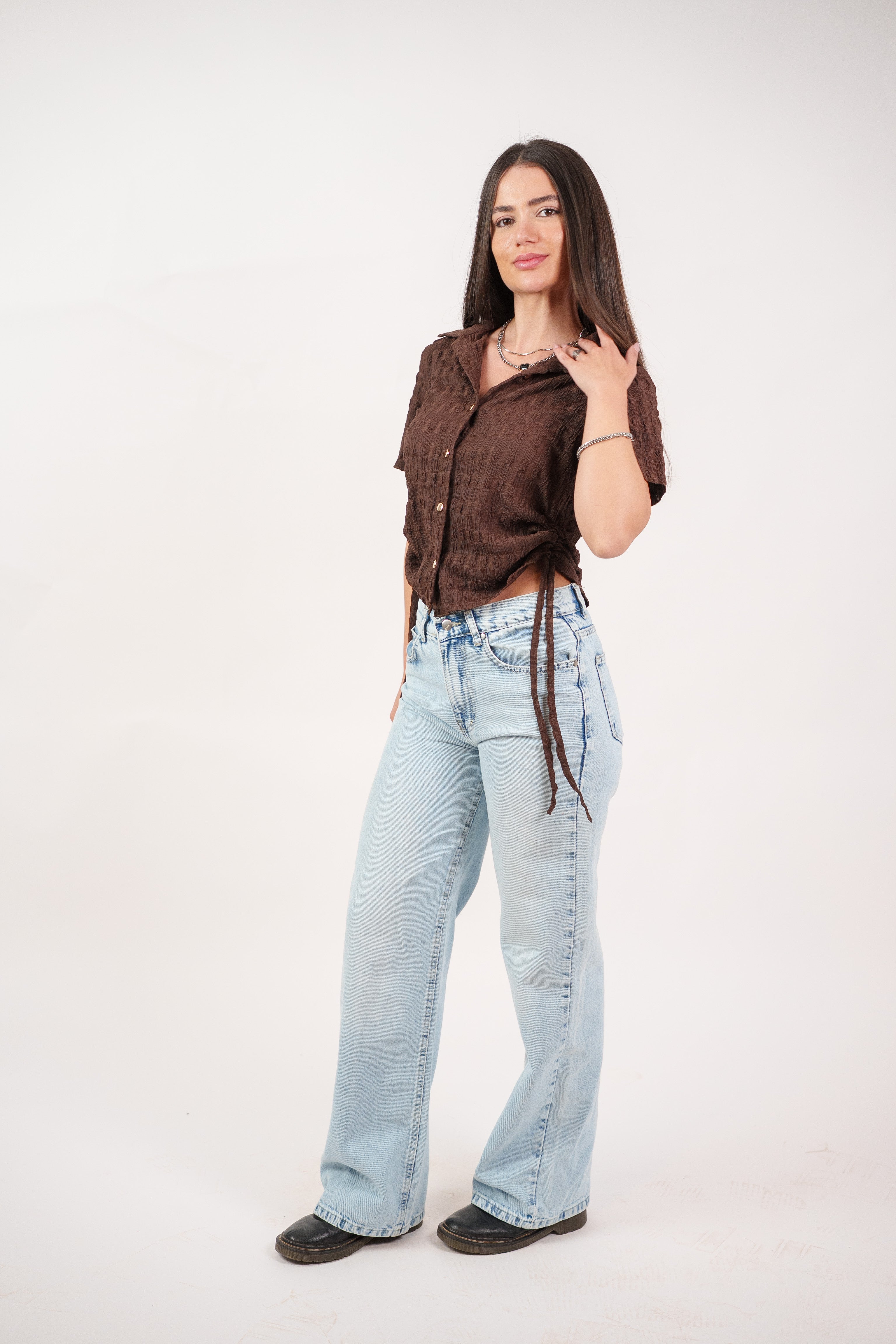 TEXTURED BUTTON-UP BLOUSE