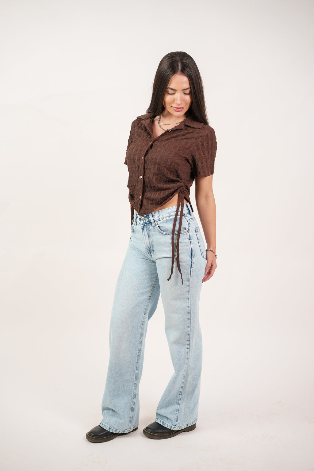 TEXTURED BUTTON-UP BLOUSE
