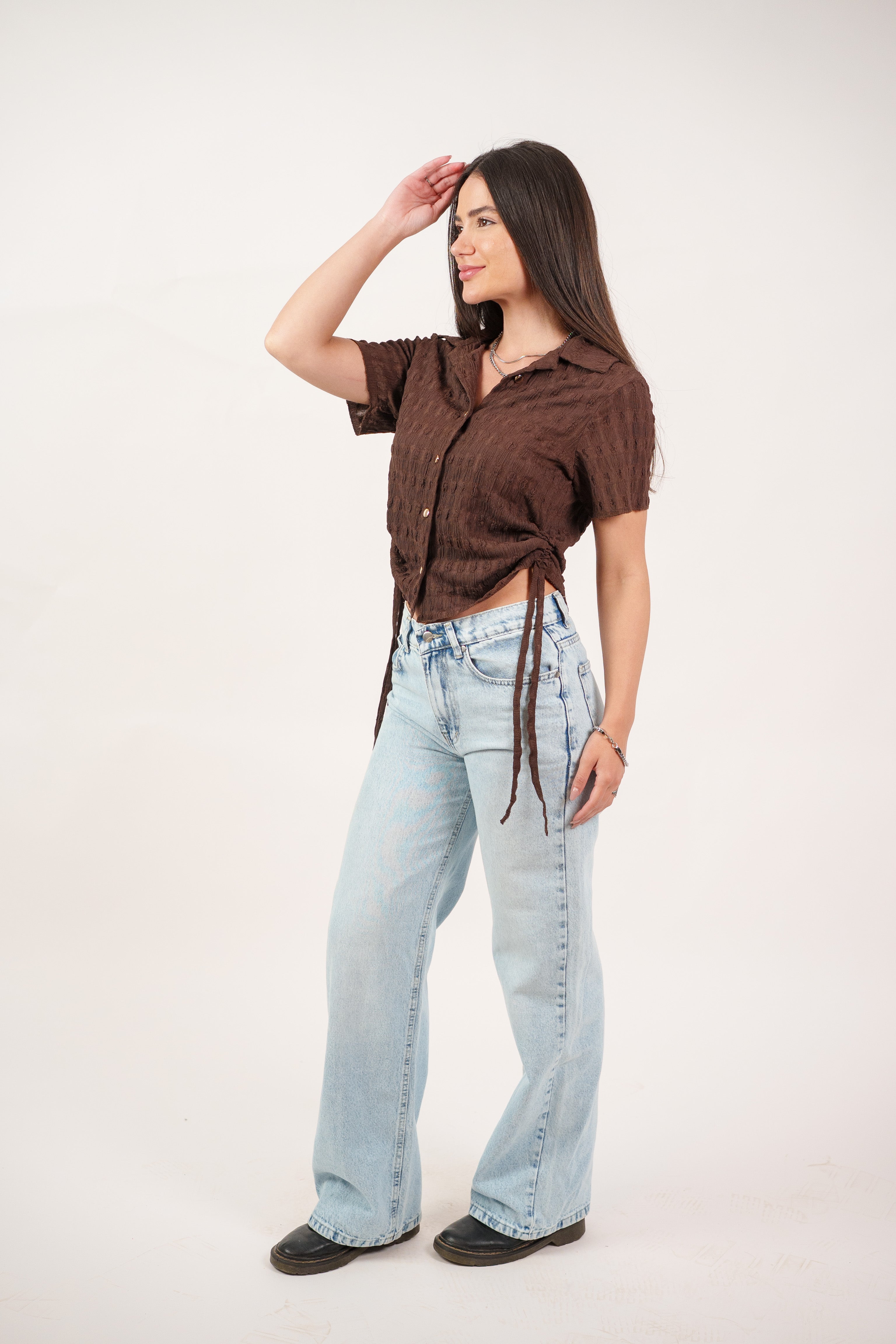TEXTURED BUTTON-UP BLOUSE