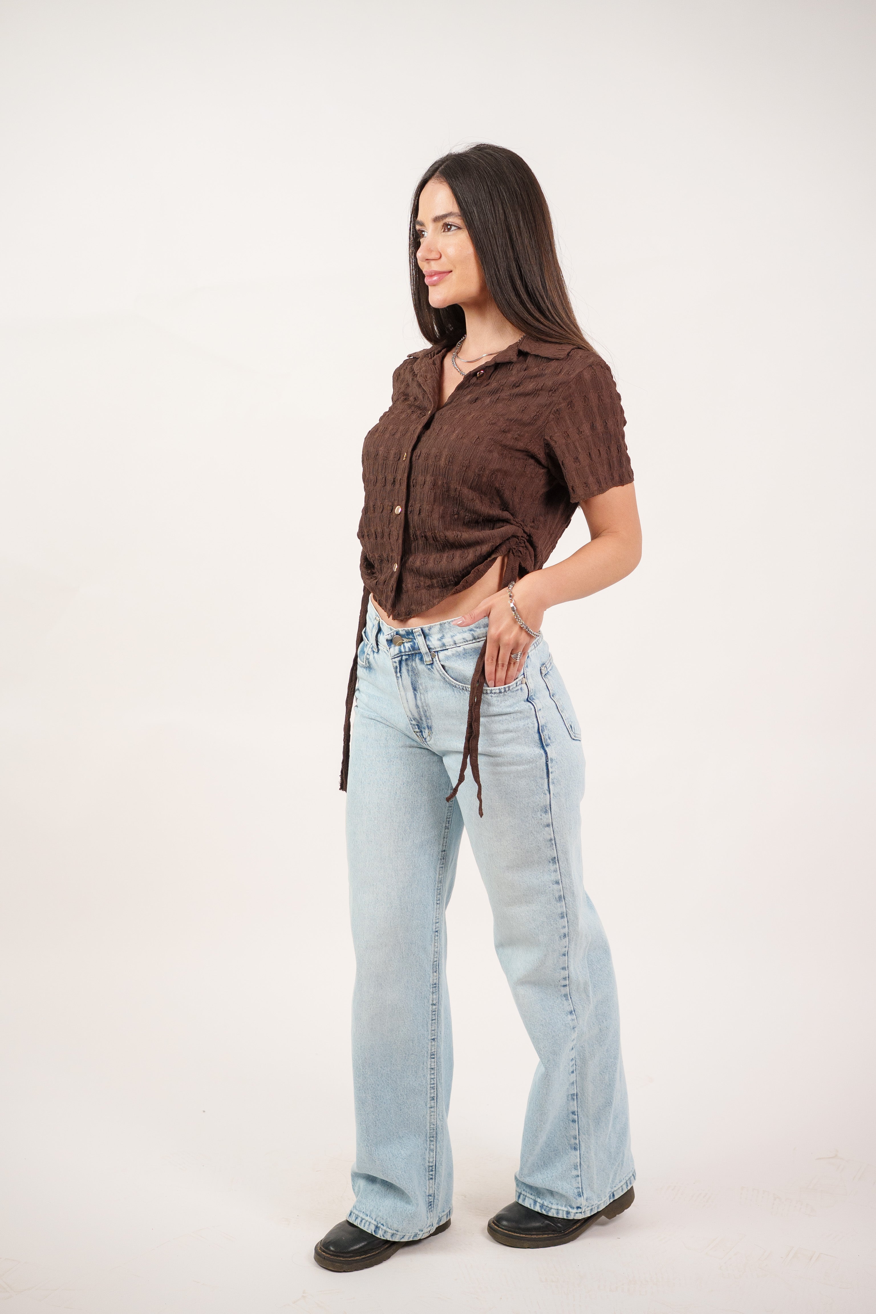 TEXTURED BUTTON-UP BLOUSE