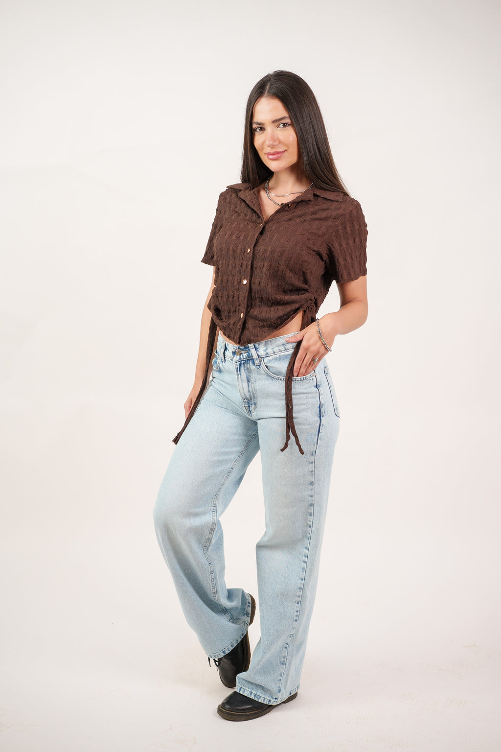 TEXTURED BUTTON-UP BLOUSE