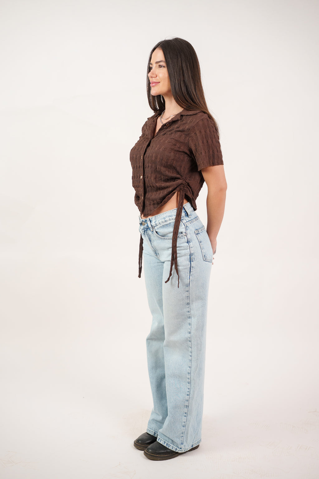 TEXTURED BUTTON-UP BLOUSE
