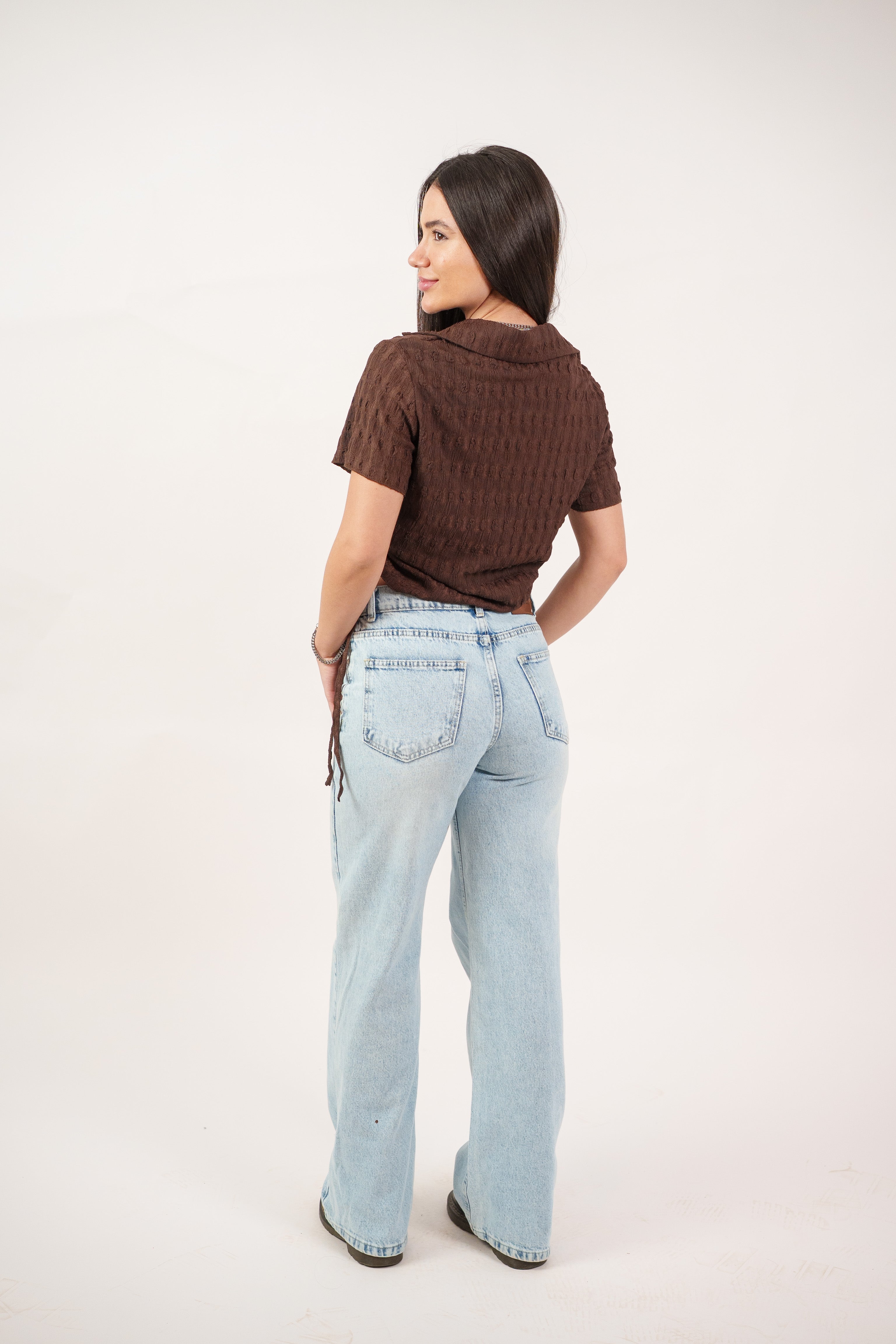 TEXTURED BUTTON-UP BLOUSE