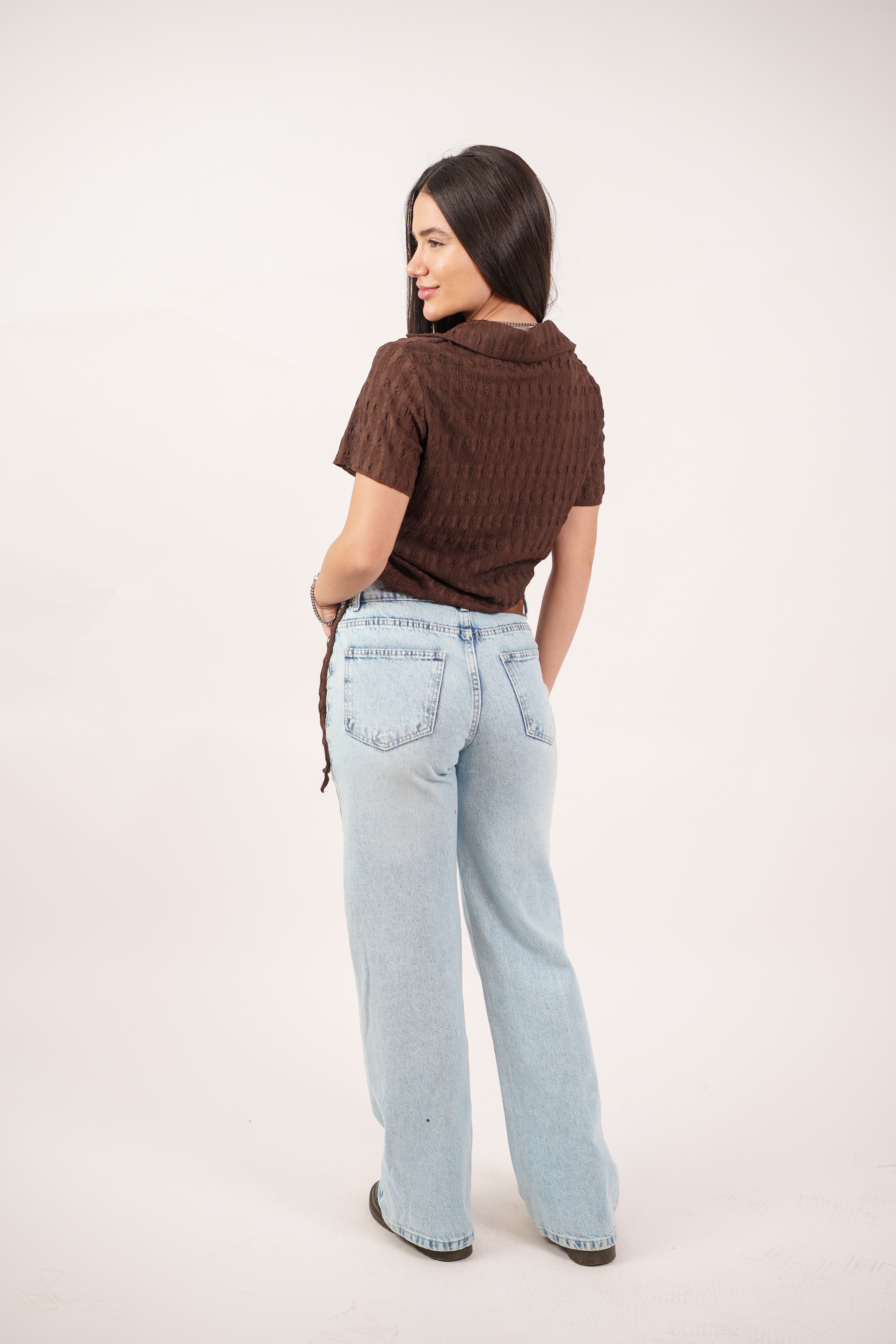 TEXTURED BUTTON-UP BLOUSE