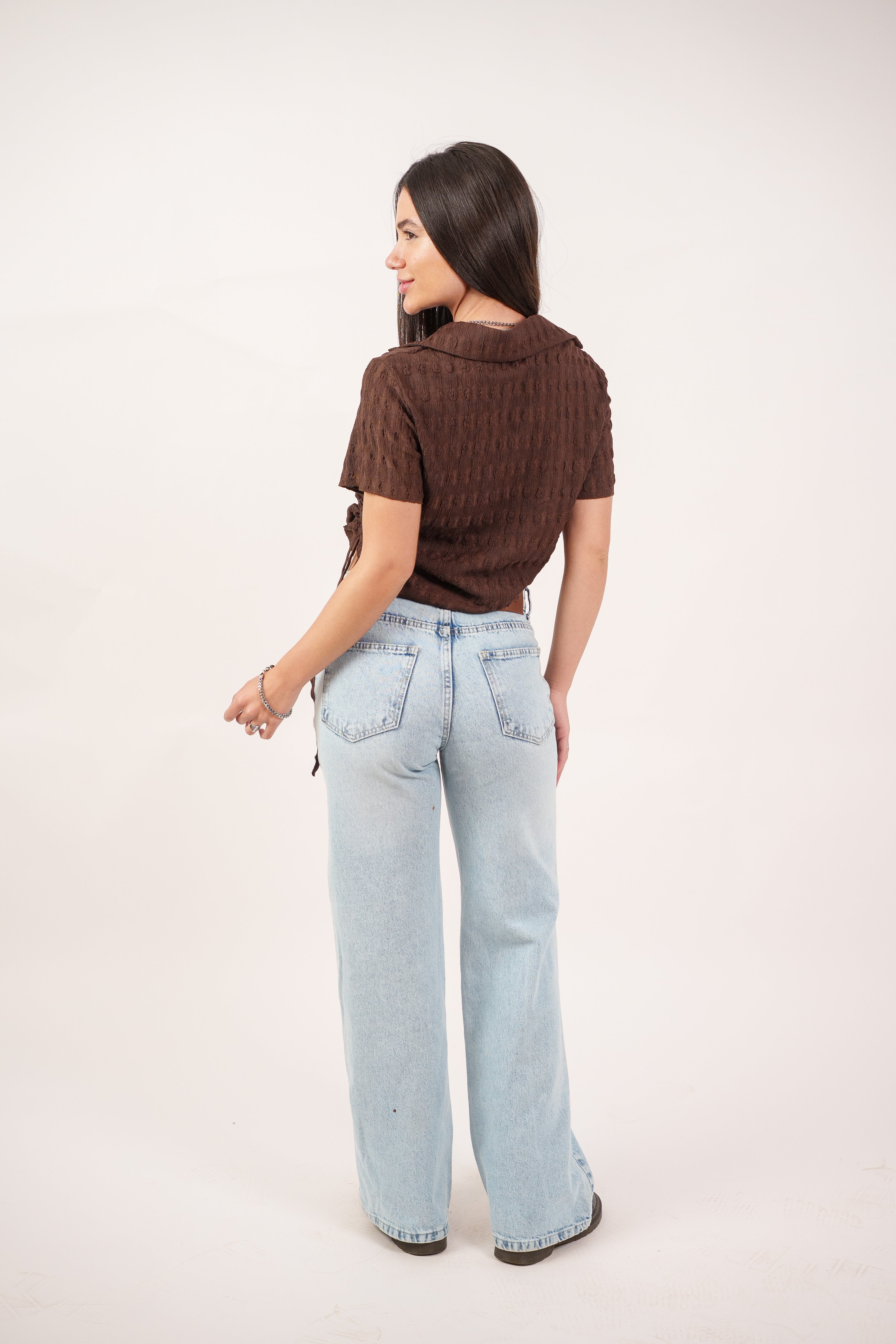 TEXTURED BUTTON-UP BLOUSE