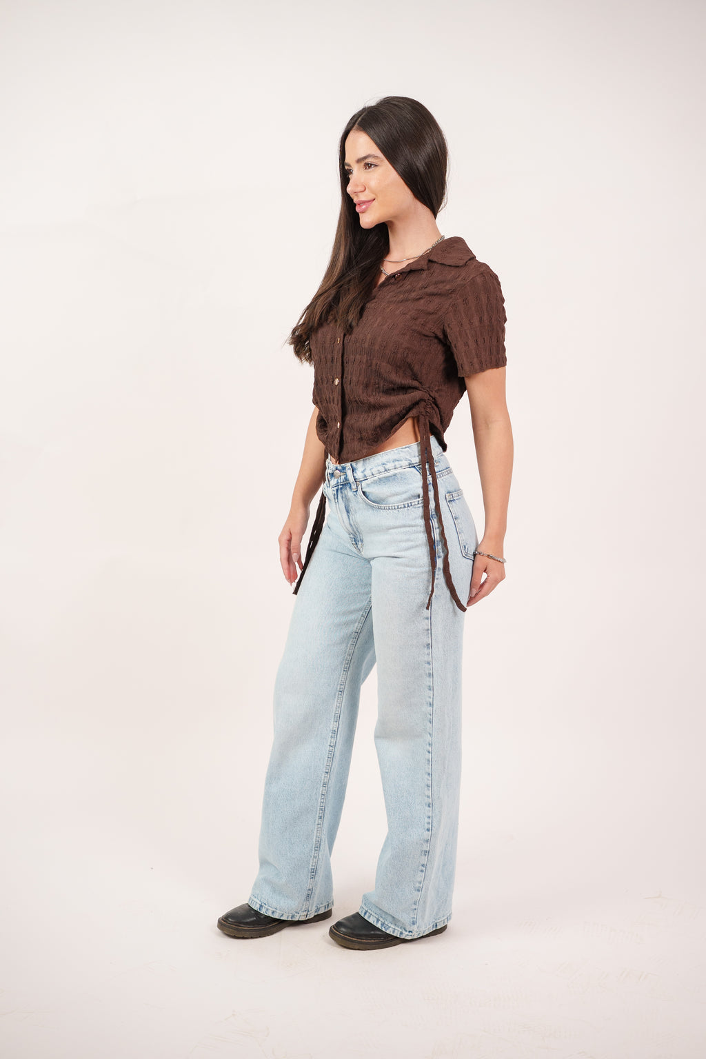 TEXTURED BUTTON-UP BLOUSE
