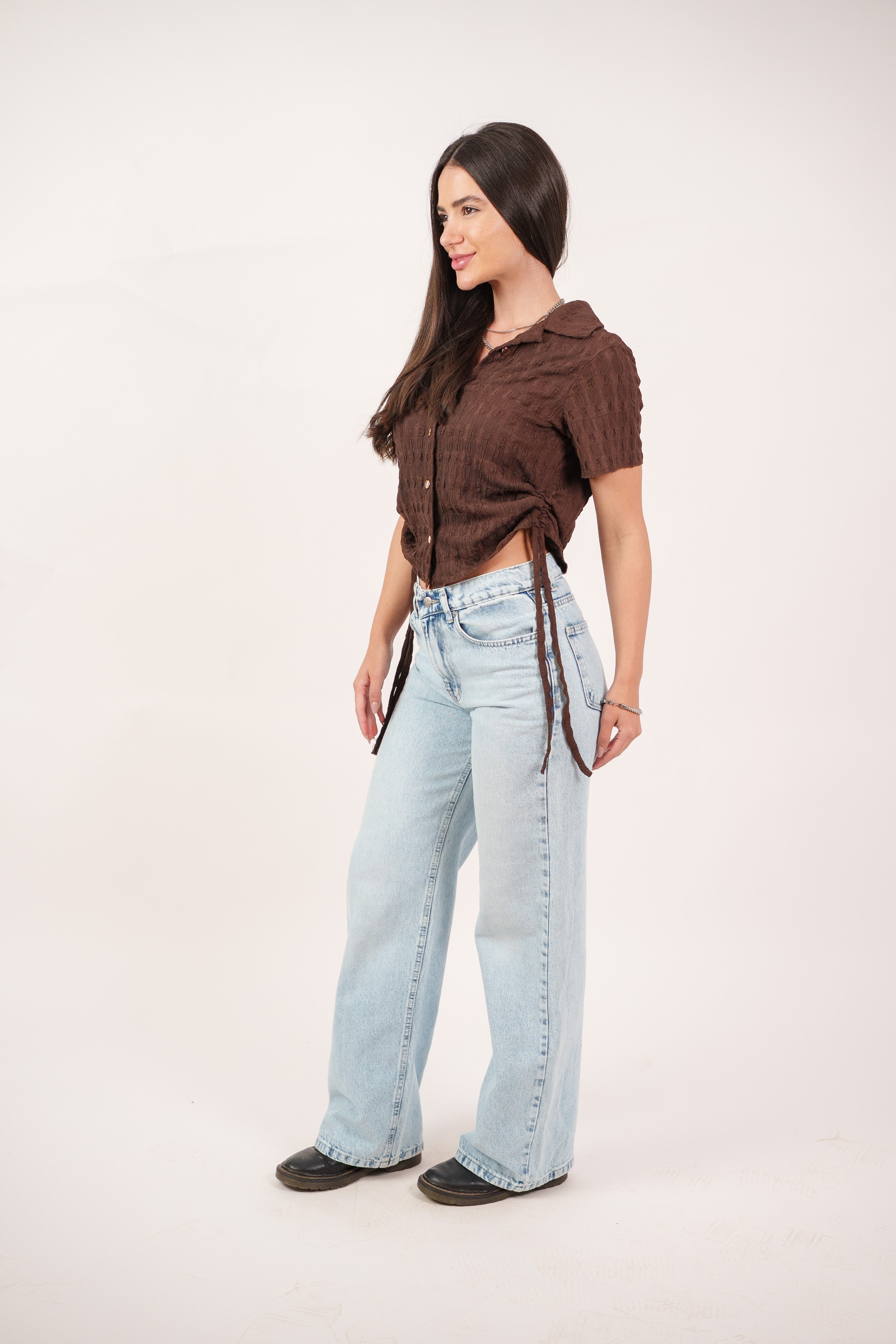 TEXTURED BUTTON-UP BLOUSE
