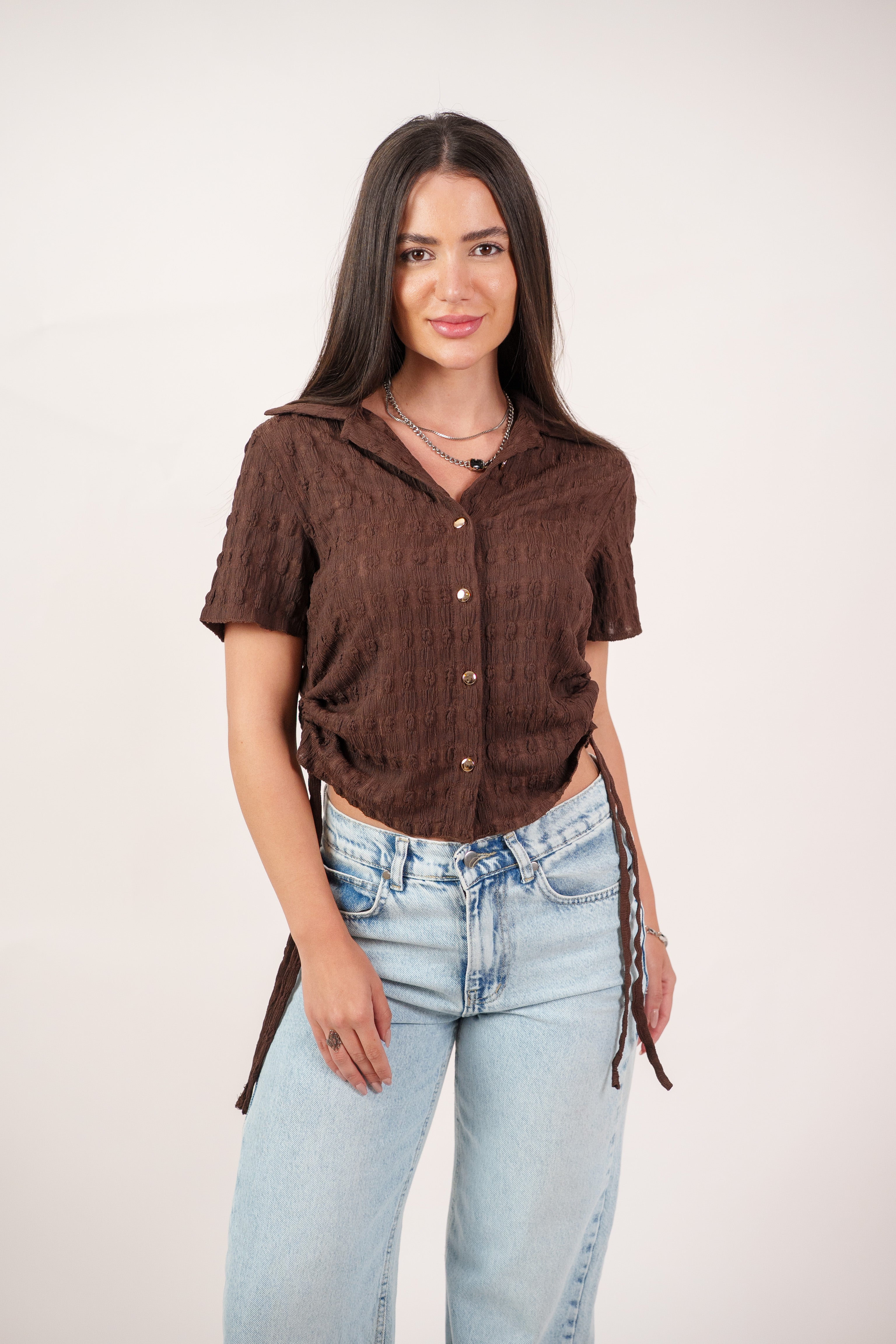 TEXTURED BUTTON-UP BLOUSE