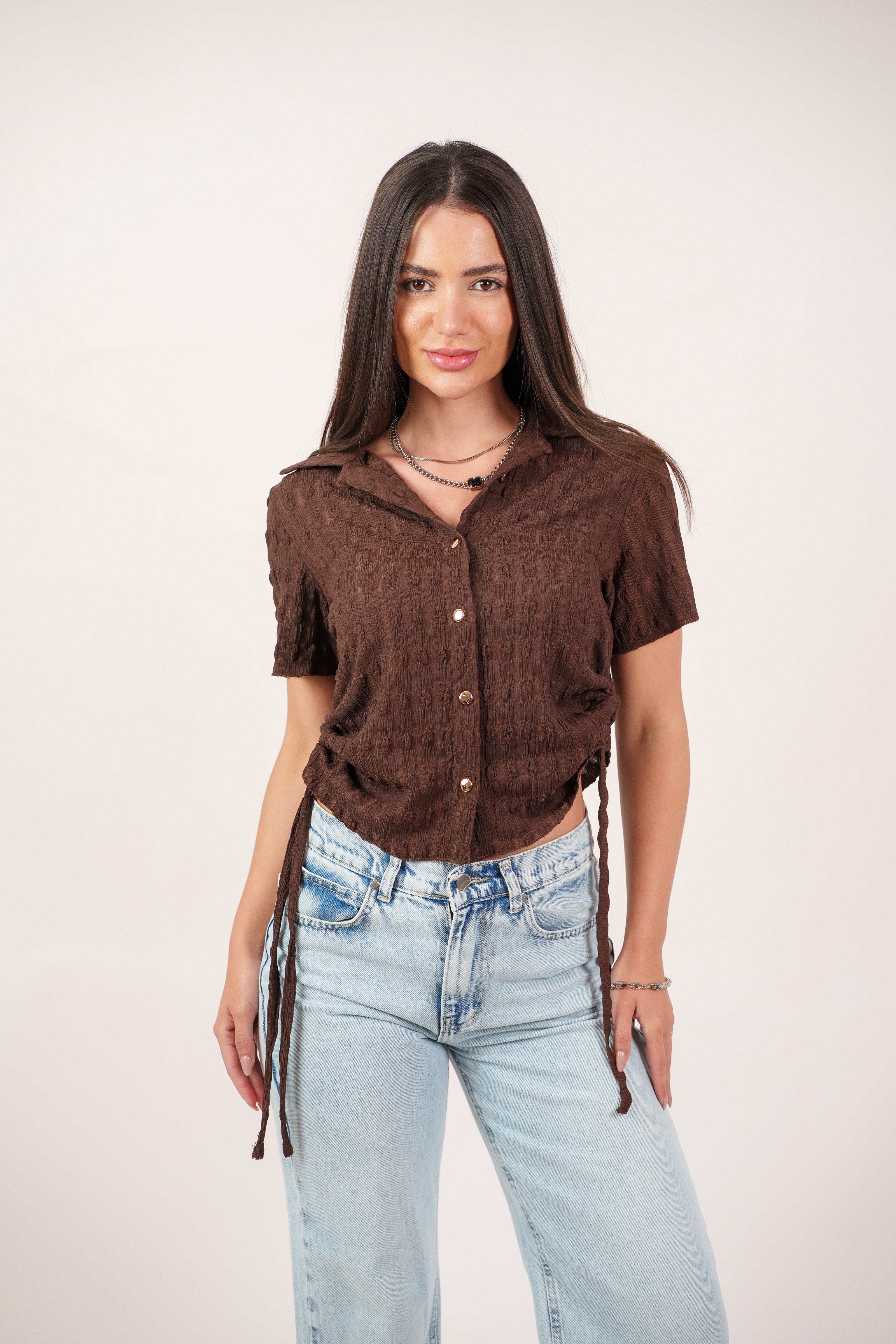 TEXTURED BUTTON-UP BLOUSE
