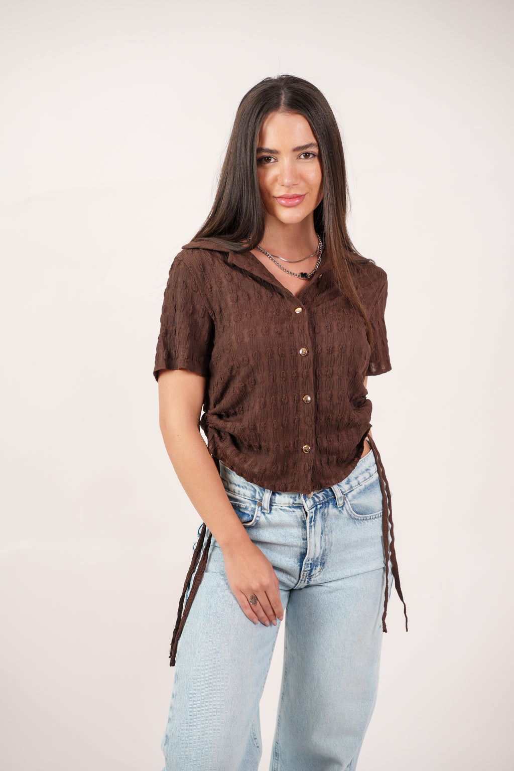 TEXTURED BUTTON-UP BLOUSE
