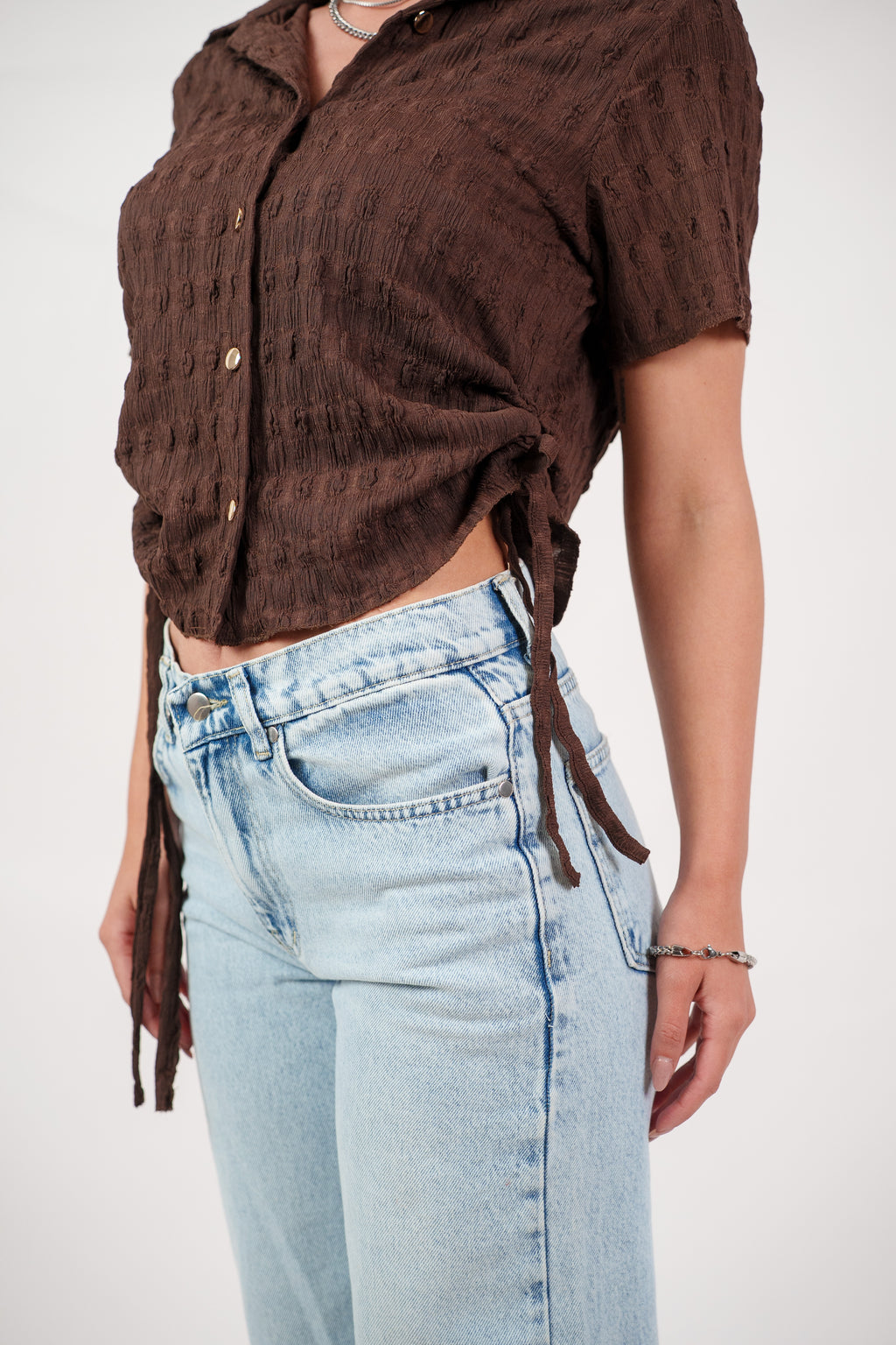 TEXTURED BUTTON-UP BLOUSE