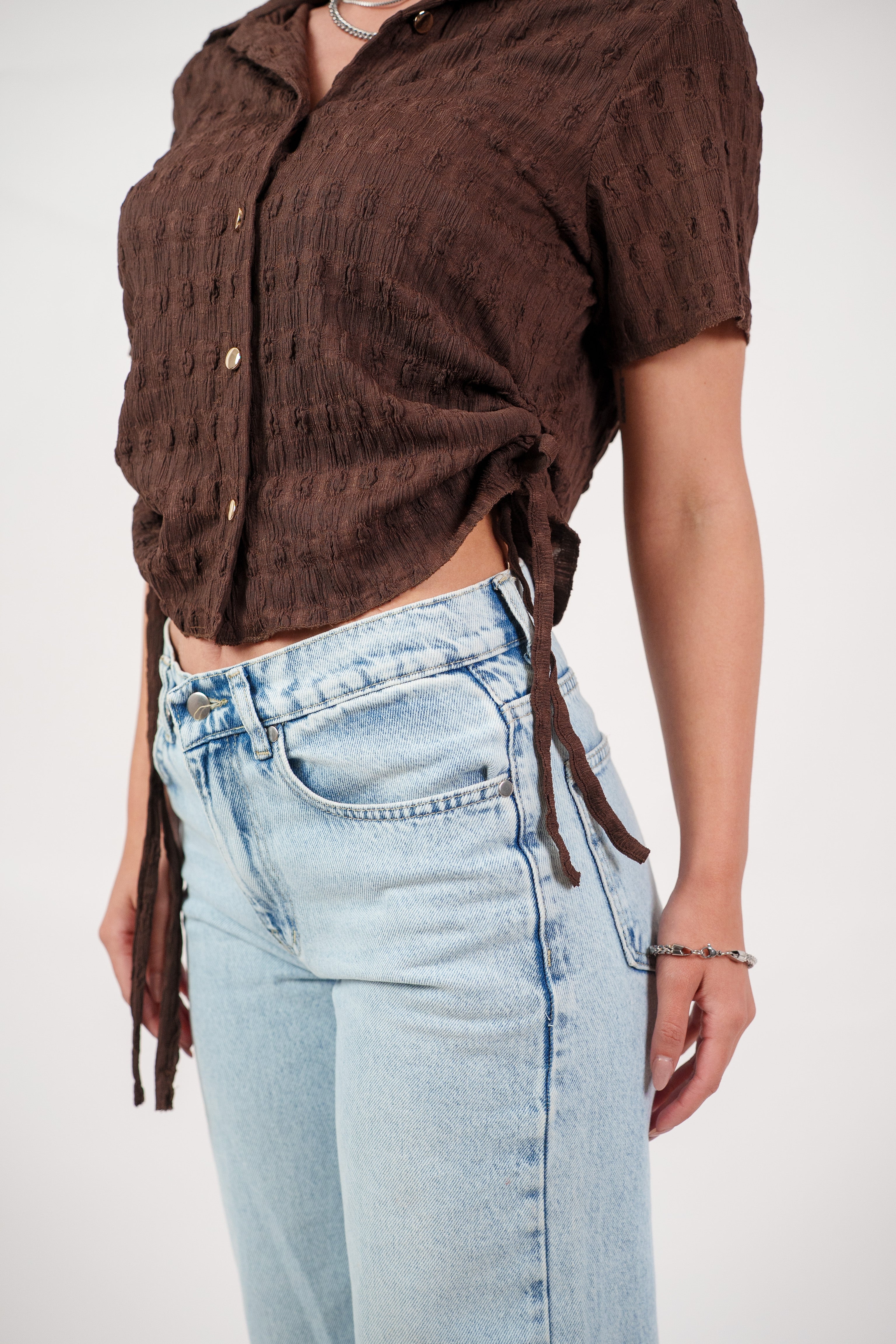 TEXTURED BUTTON-UP BLOUSE