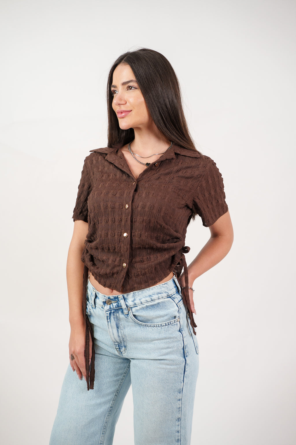 TEXTURED BUTTON-UP BLOUSE