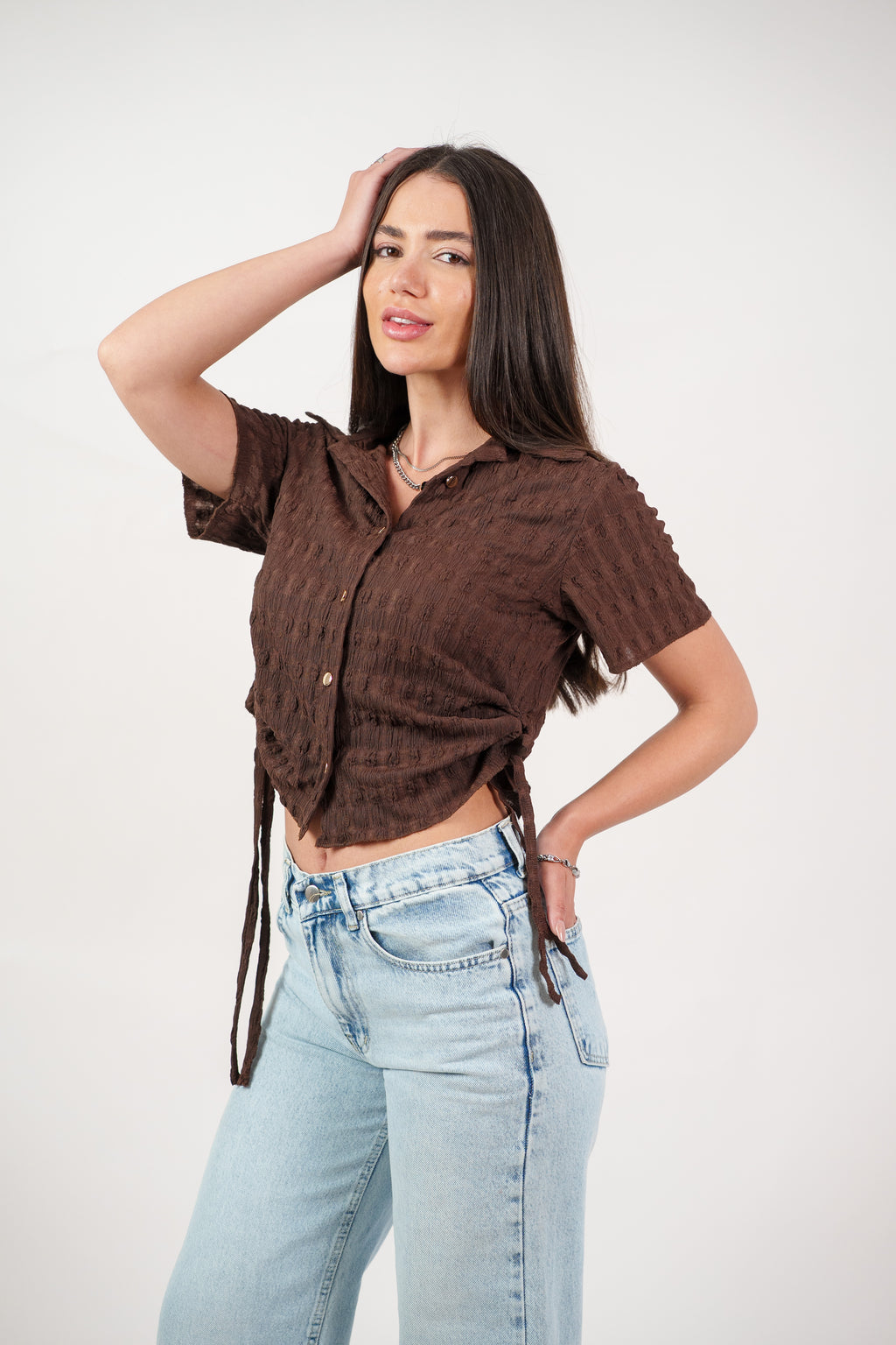 TEXTURED BUTTON-UP BLOUSE