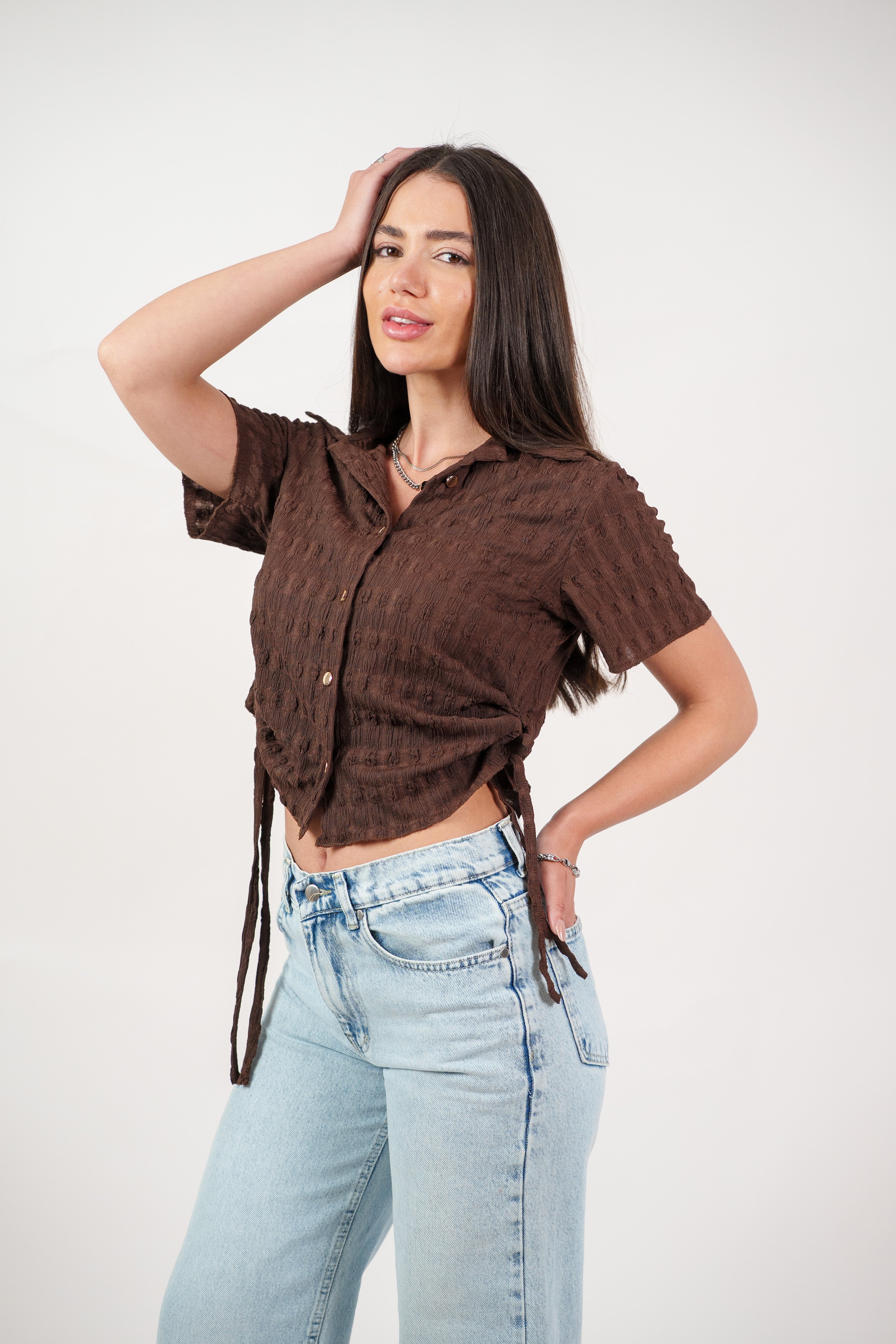 TEXTURED BUTTON-UP BLOUSE