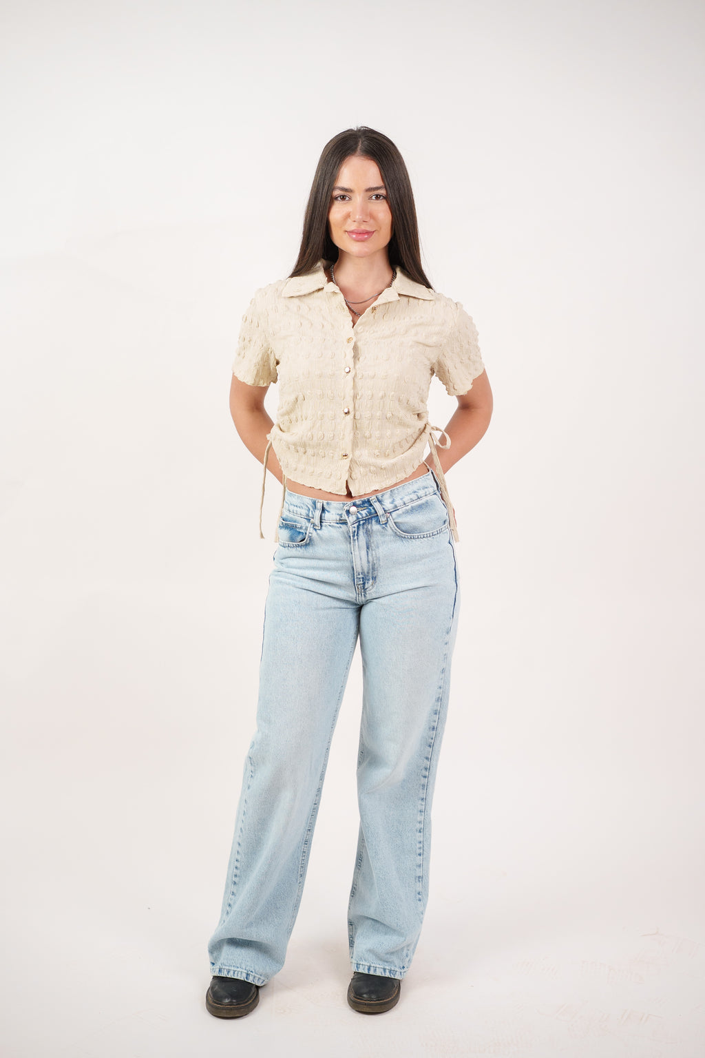 TEXTURED BUTTON-UP BLOUSE