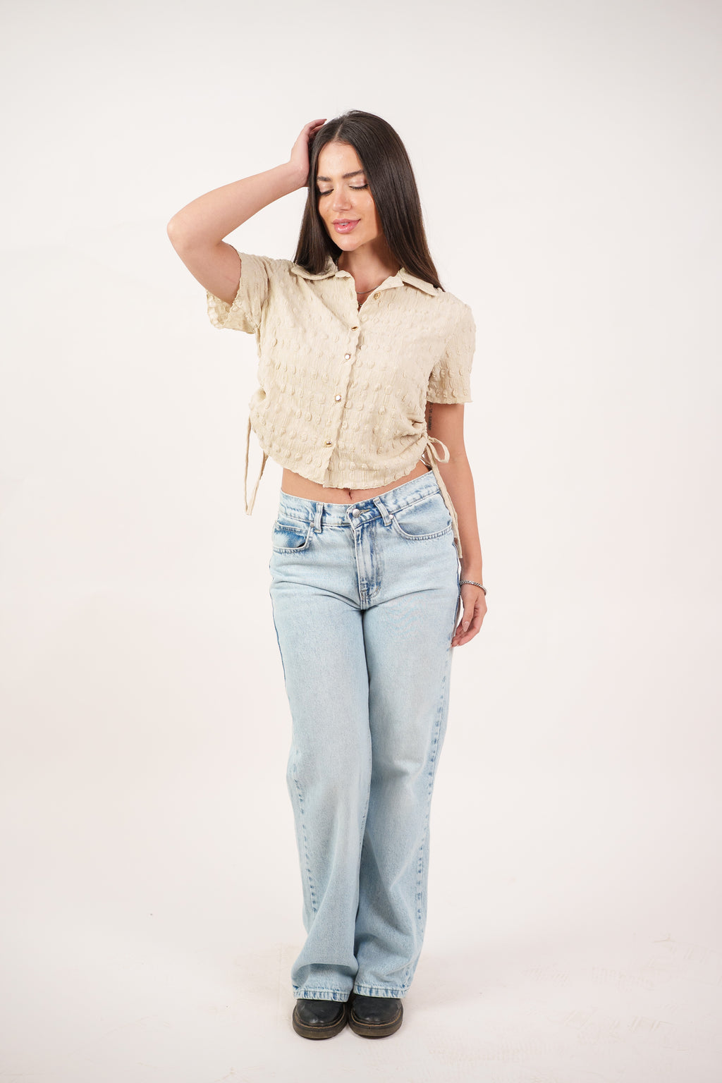 TEXTURED BUTTON-UP BLOUSE