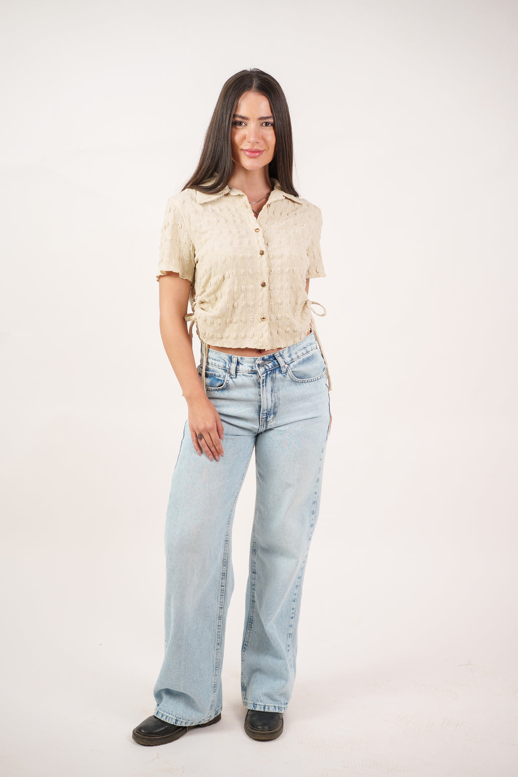 TEXTURED BUTTON-UP BLOUSE