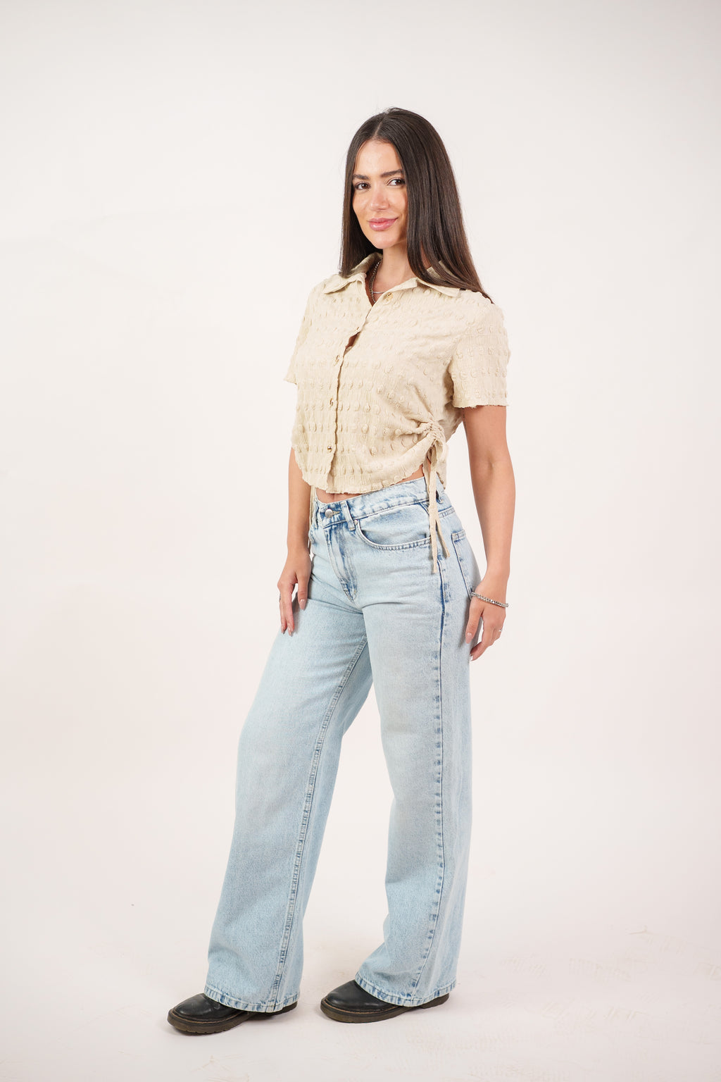 TEXTURED BUTTON-UP BLOUSE