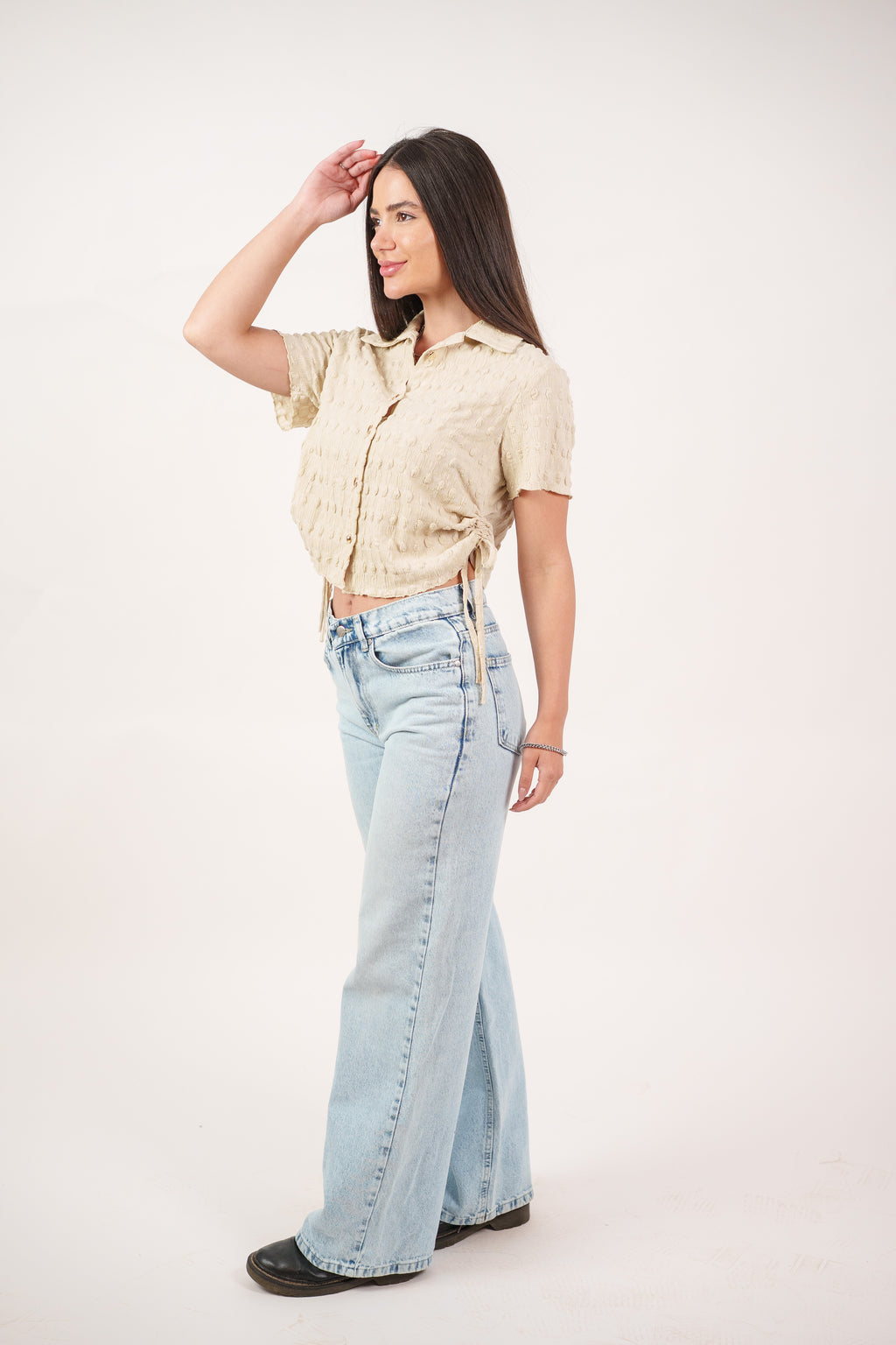 TEXTURED BUTTON-UP BLOUSE