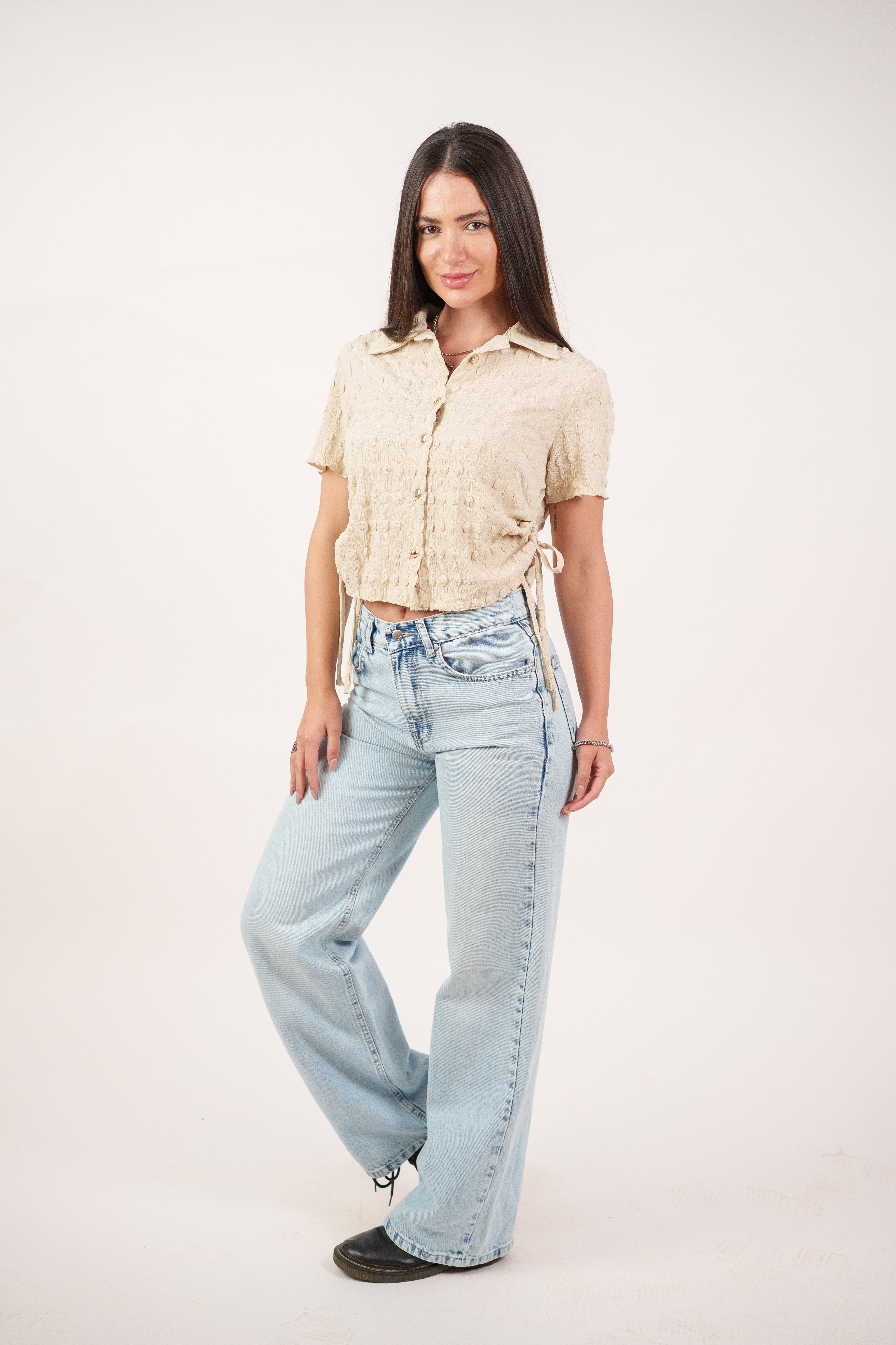 TEXTURED BUTTON-UP BLOUSE