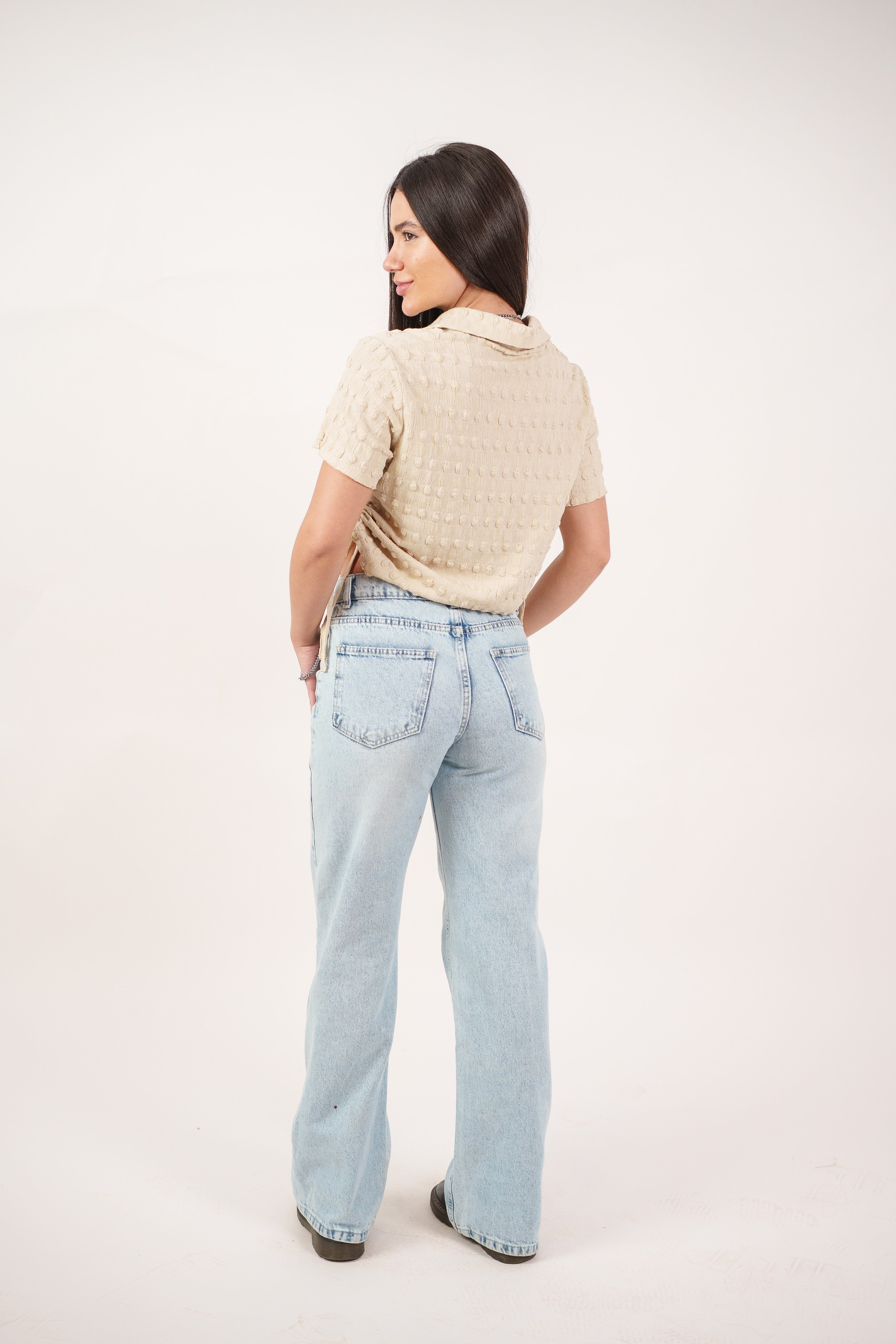TEXTURED BUTTON-UP BLOUSE