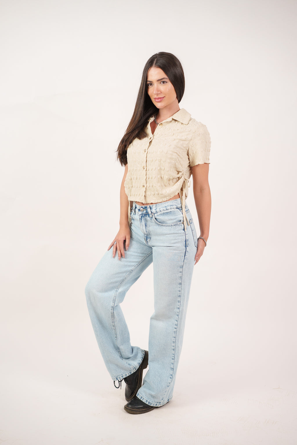 TEXTURED BUTTON-UP BLOUSE