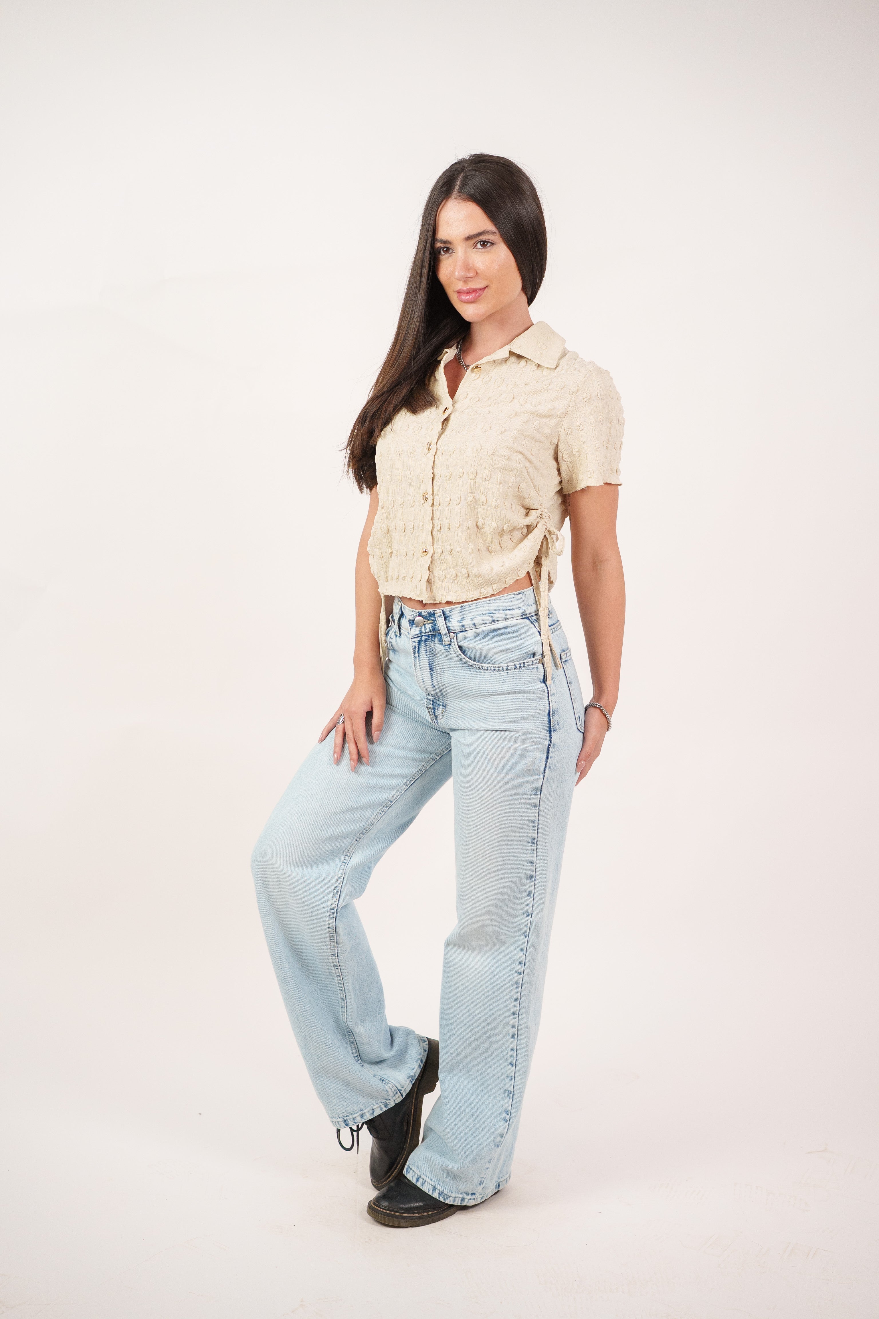 TEXTURED BUTTON-UP BLOUSE