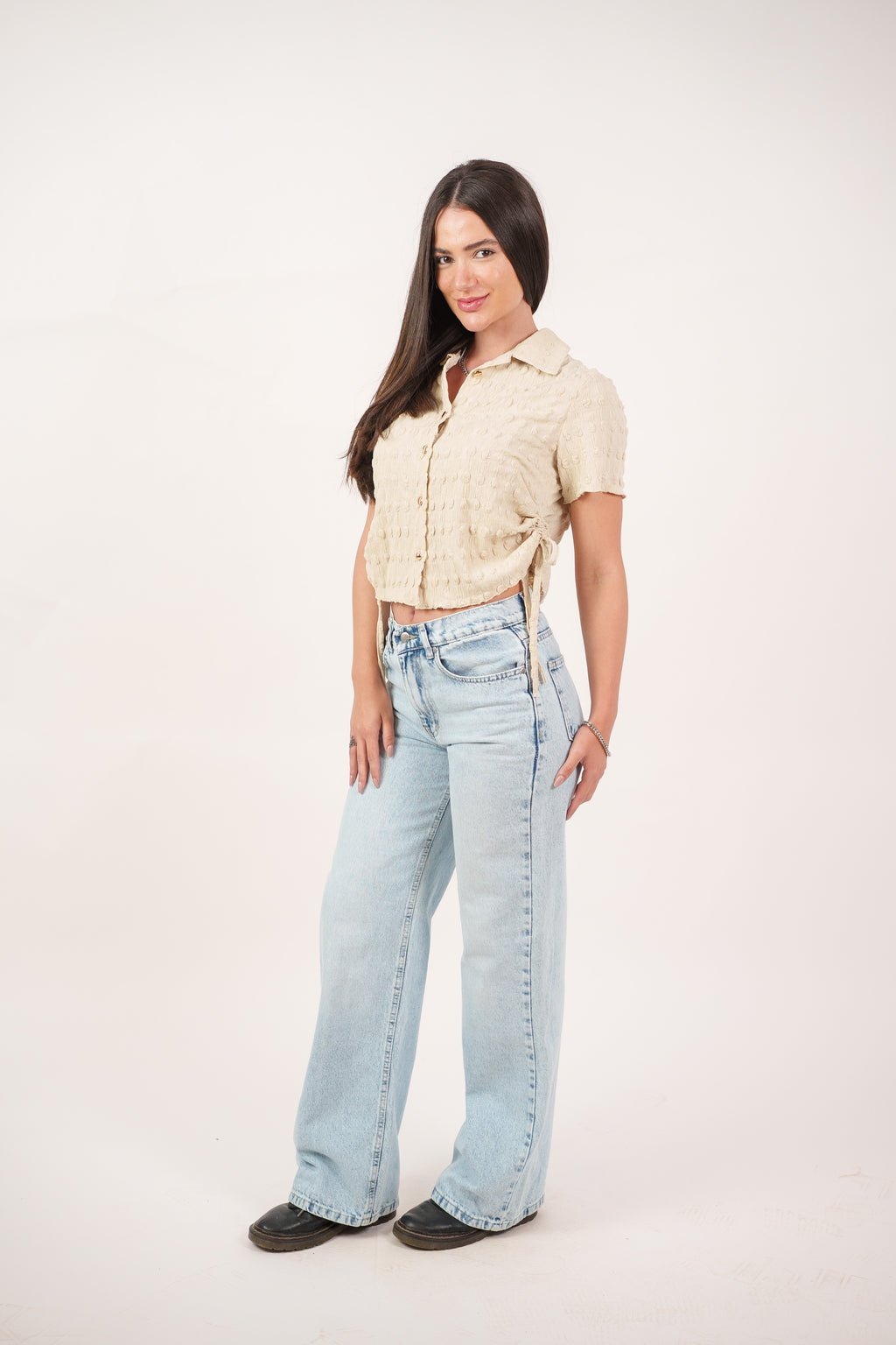 TEXTURED BUTTON-UP BLOUSE