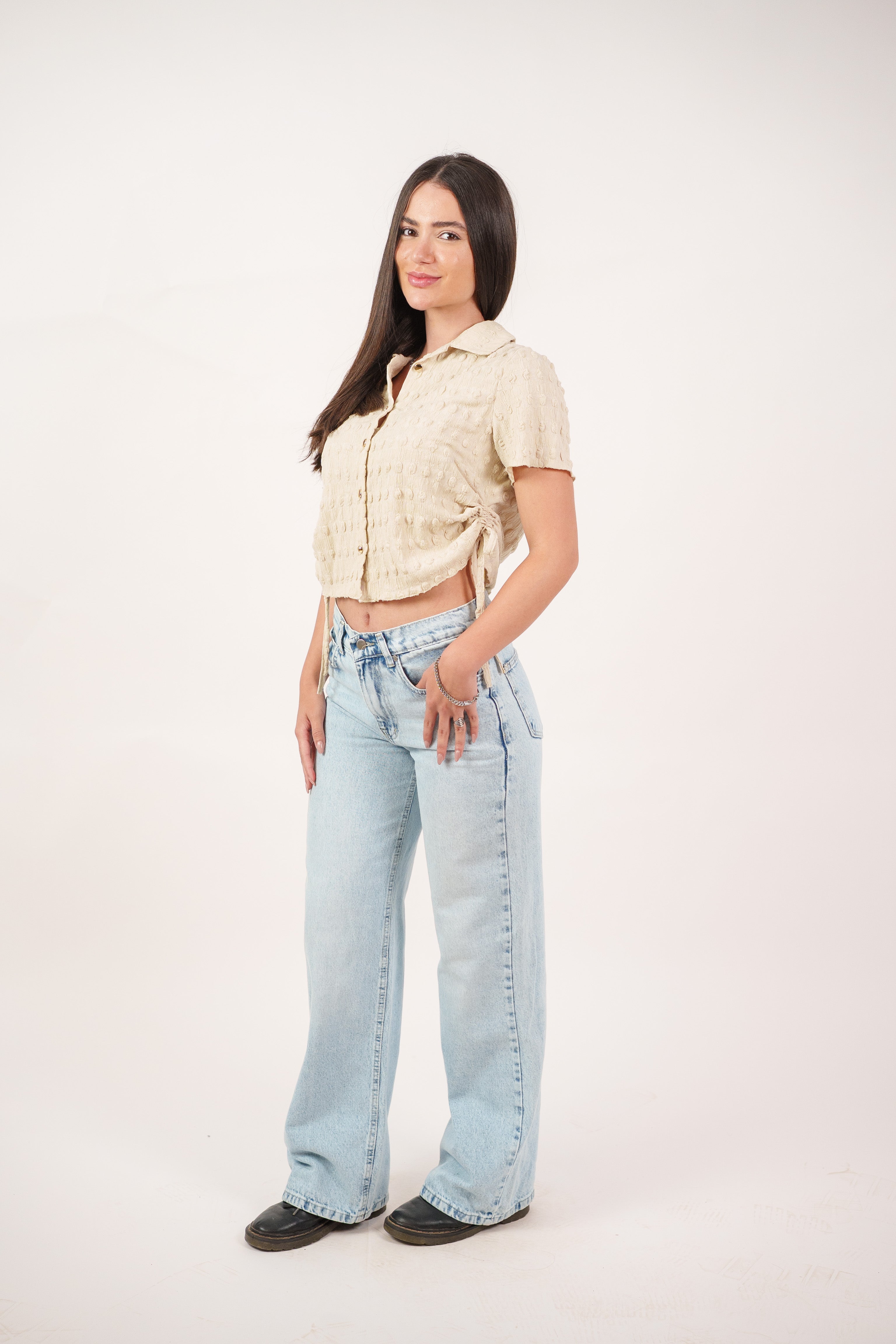 TEXTURED BUTTON-UP BLOUSE