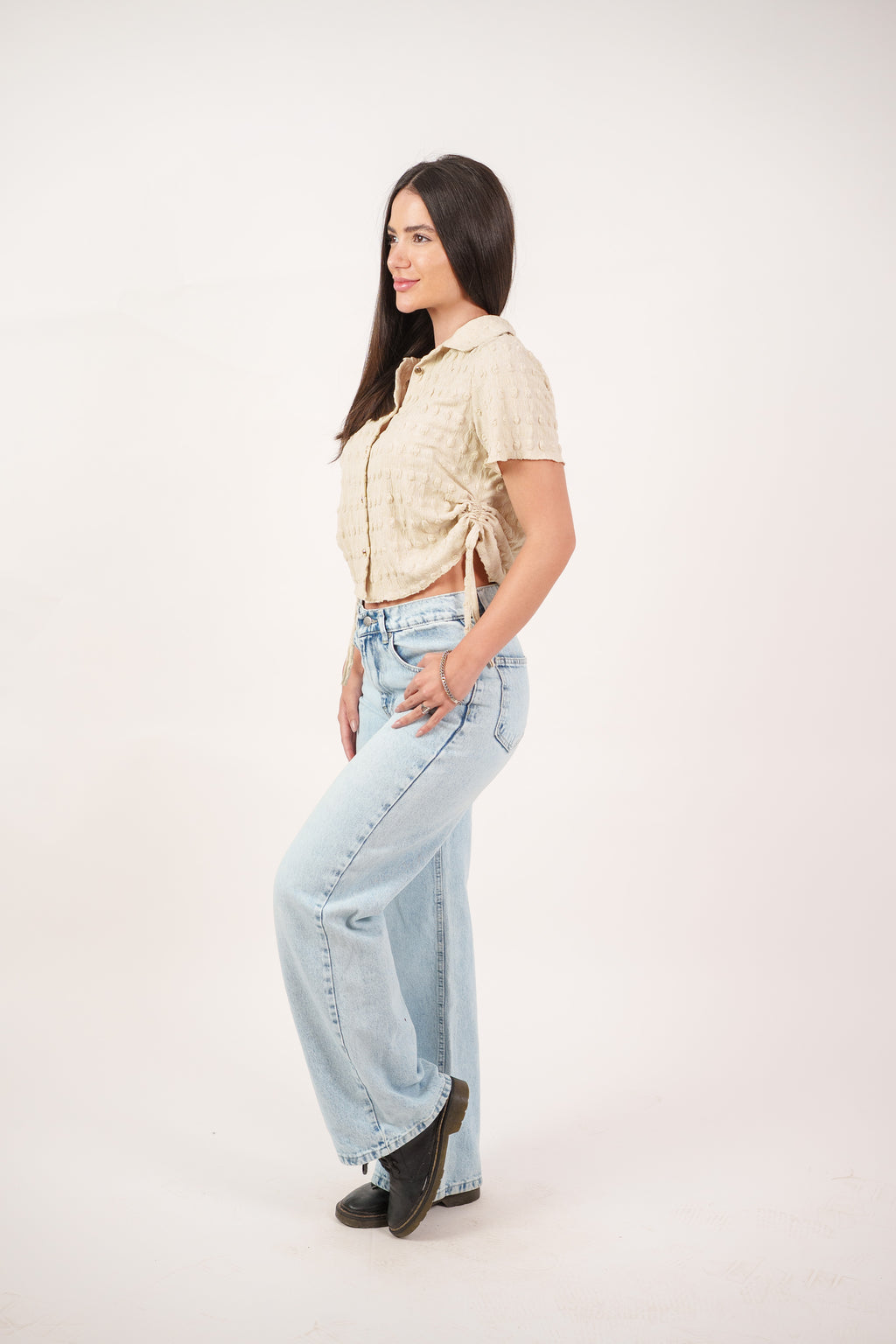 TEXTURED BUTTON-UP BLOUSE