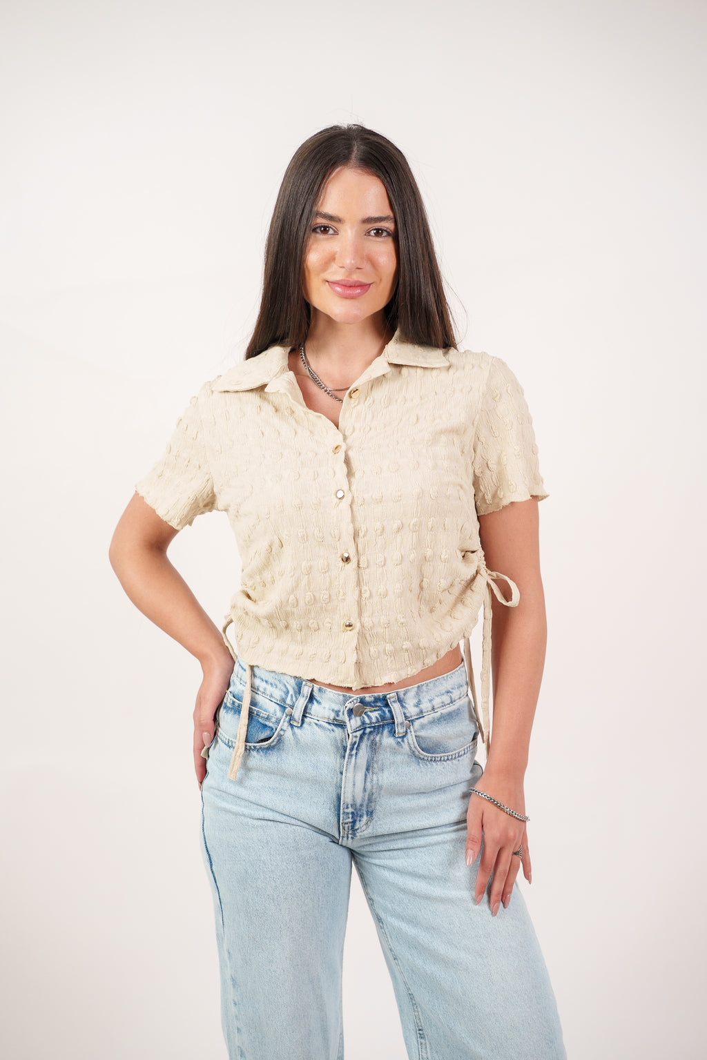 TEXTURED BUTTON-UP BLOUSE