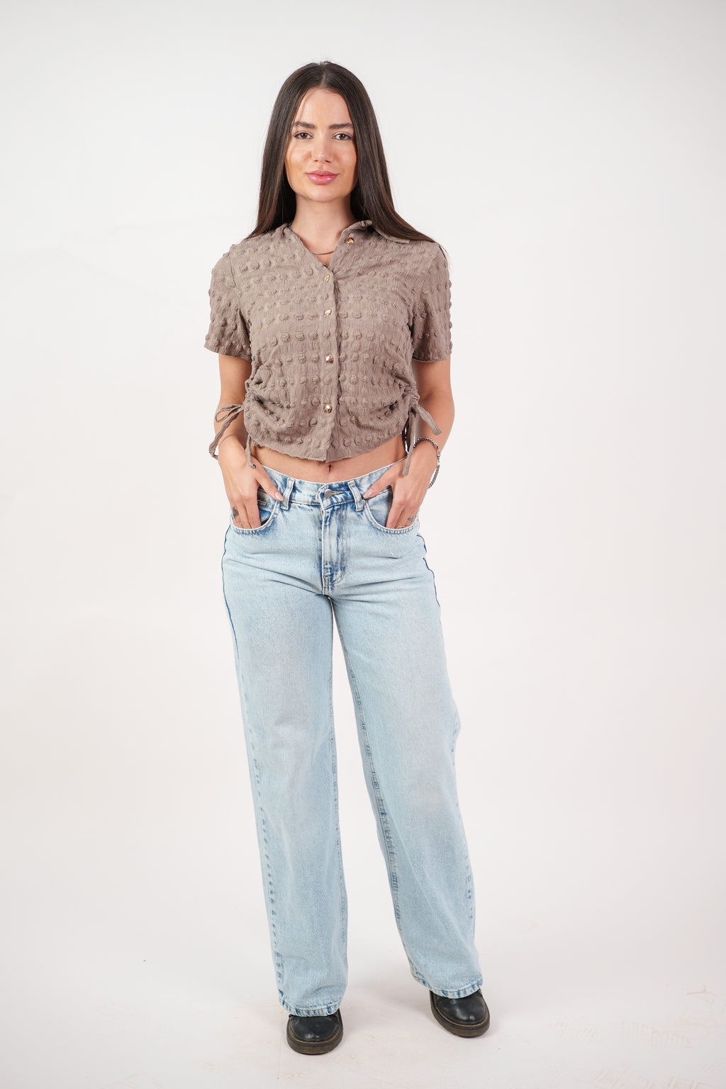 TEXTURED BUTTON-UP BLOUSE