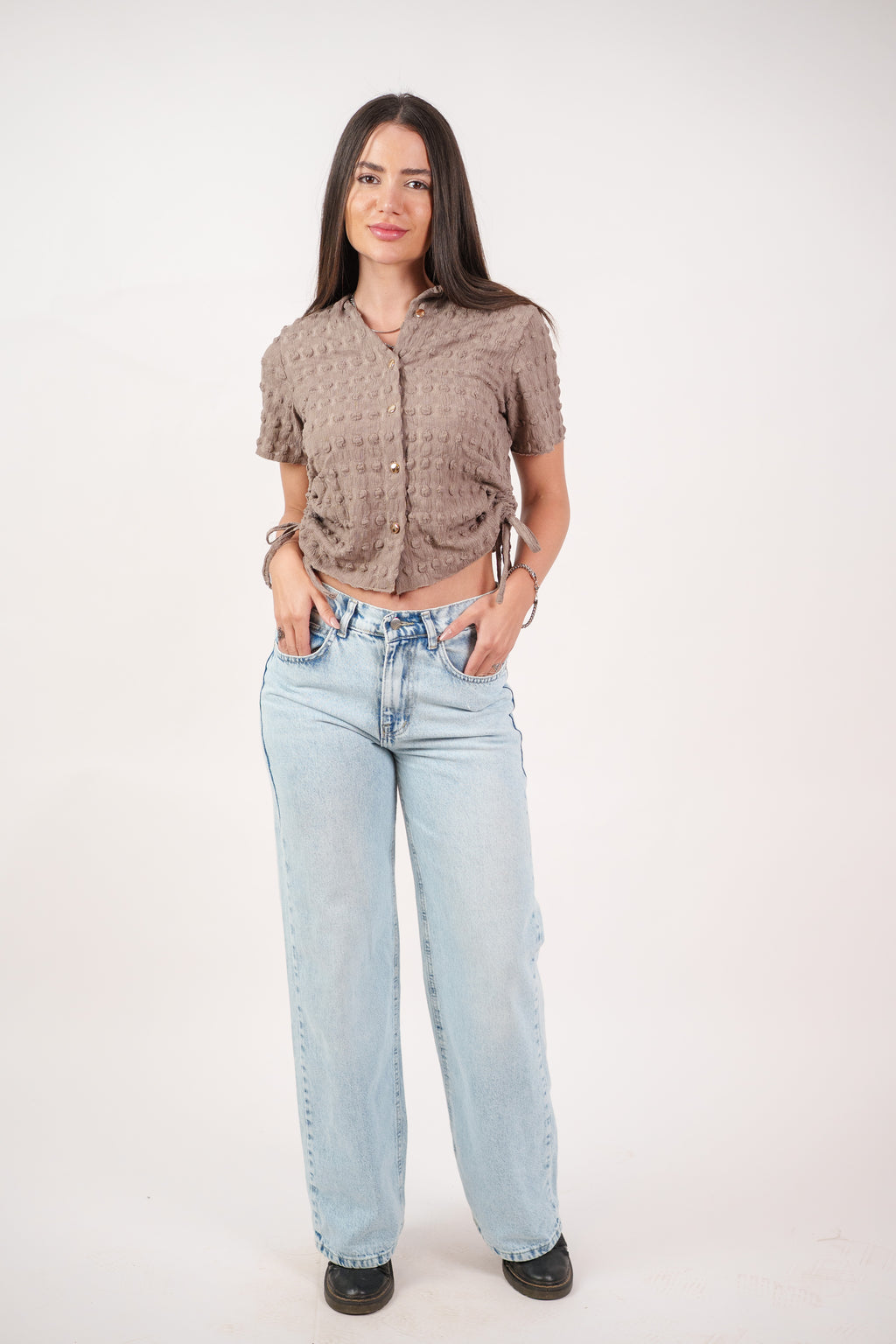 TEXTURED BUTTON-UP BLOUSE