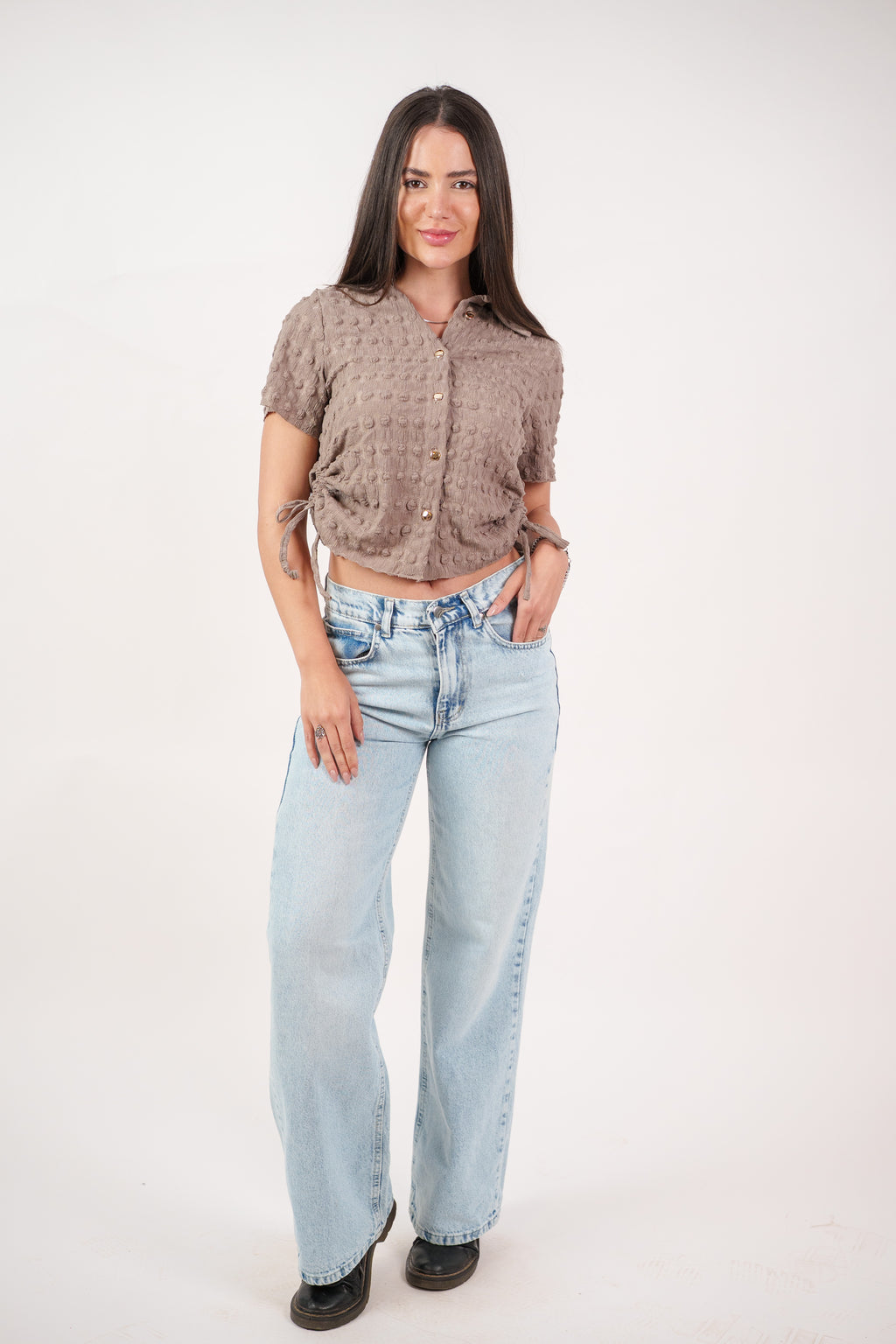 TEXTURED BUTTON-UP BLOUSE