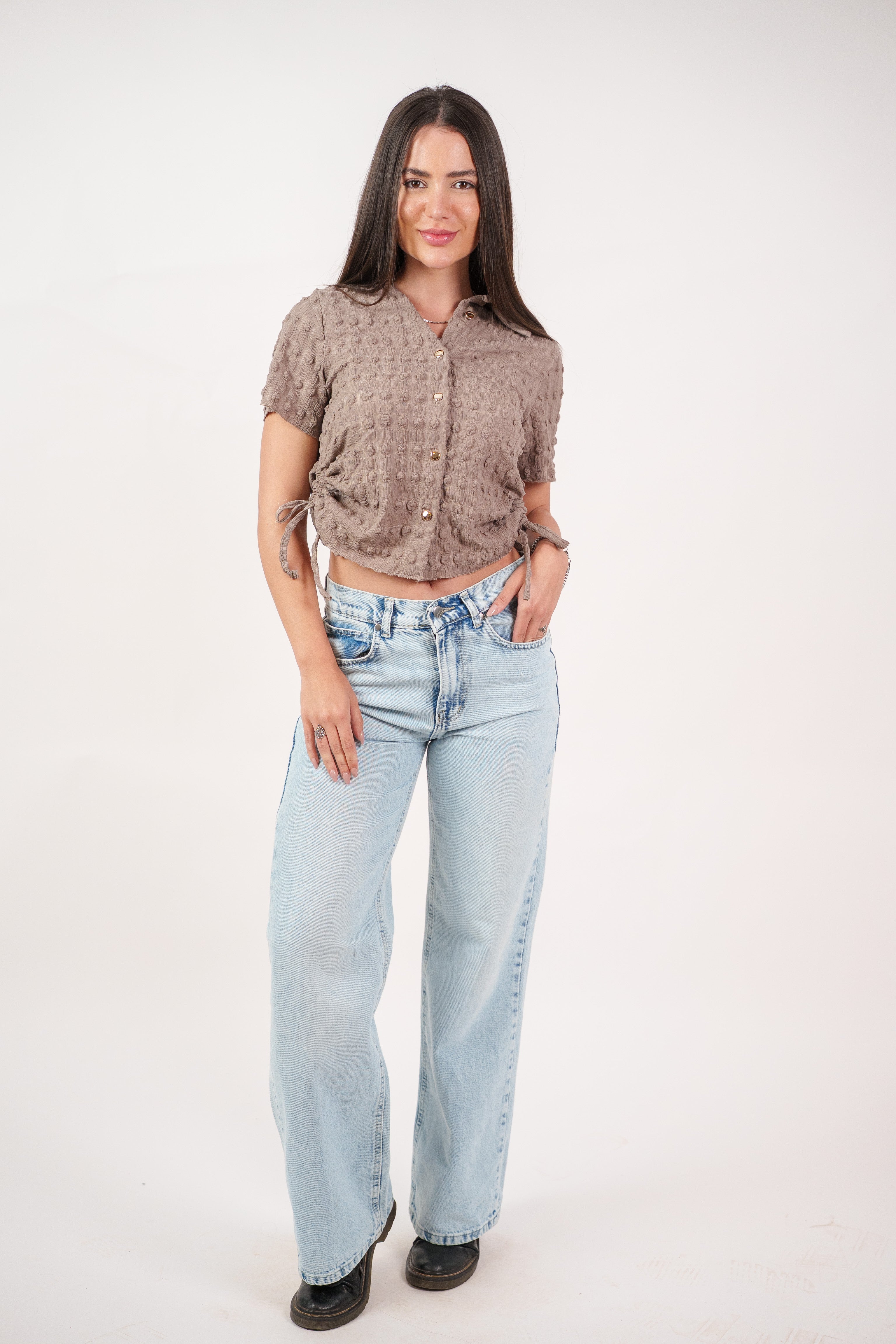 TEXTURED BUTTON-UP BLOUSE