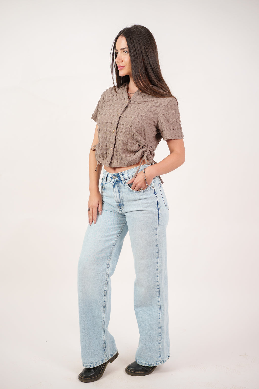TEXTURED BUTTON-UP BLOUSE