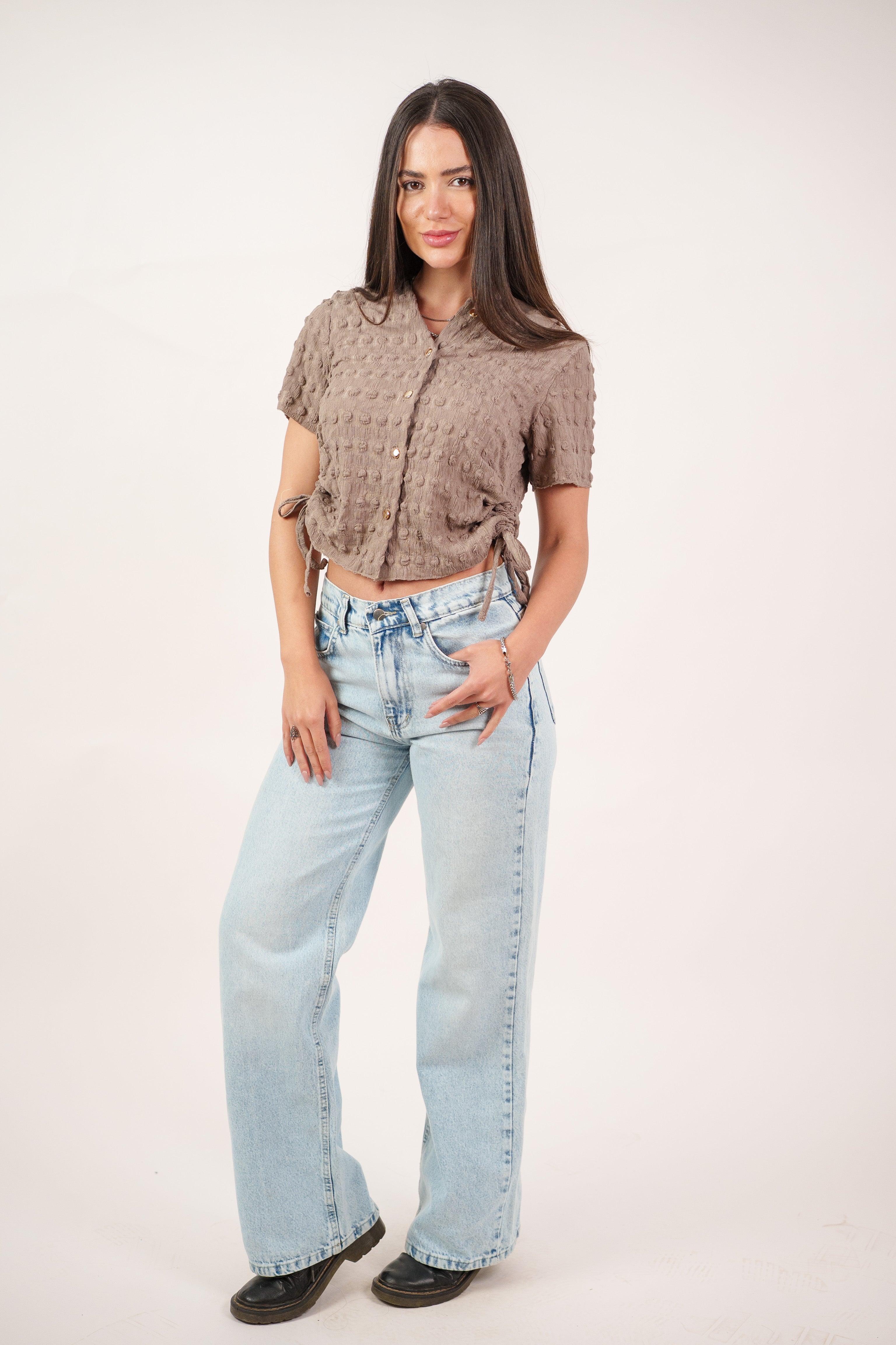 TEXTURED BUTTON-UP BLOUSE