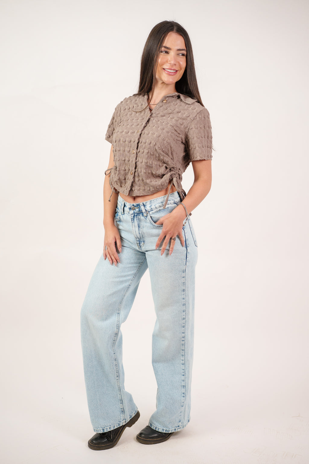 TEXTURED BUTTON-UP BLOUSE