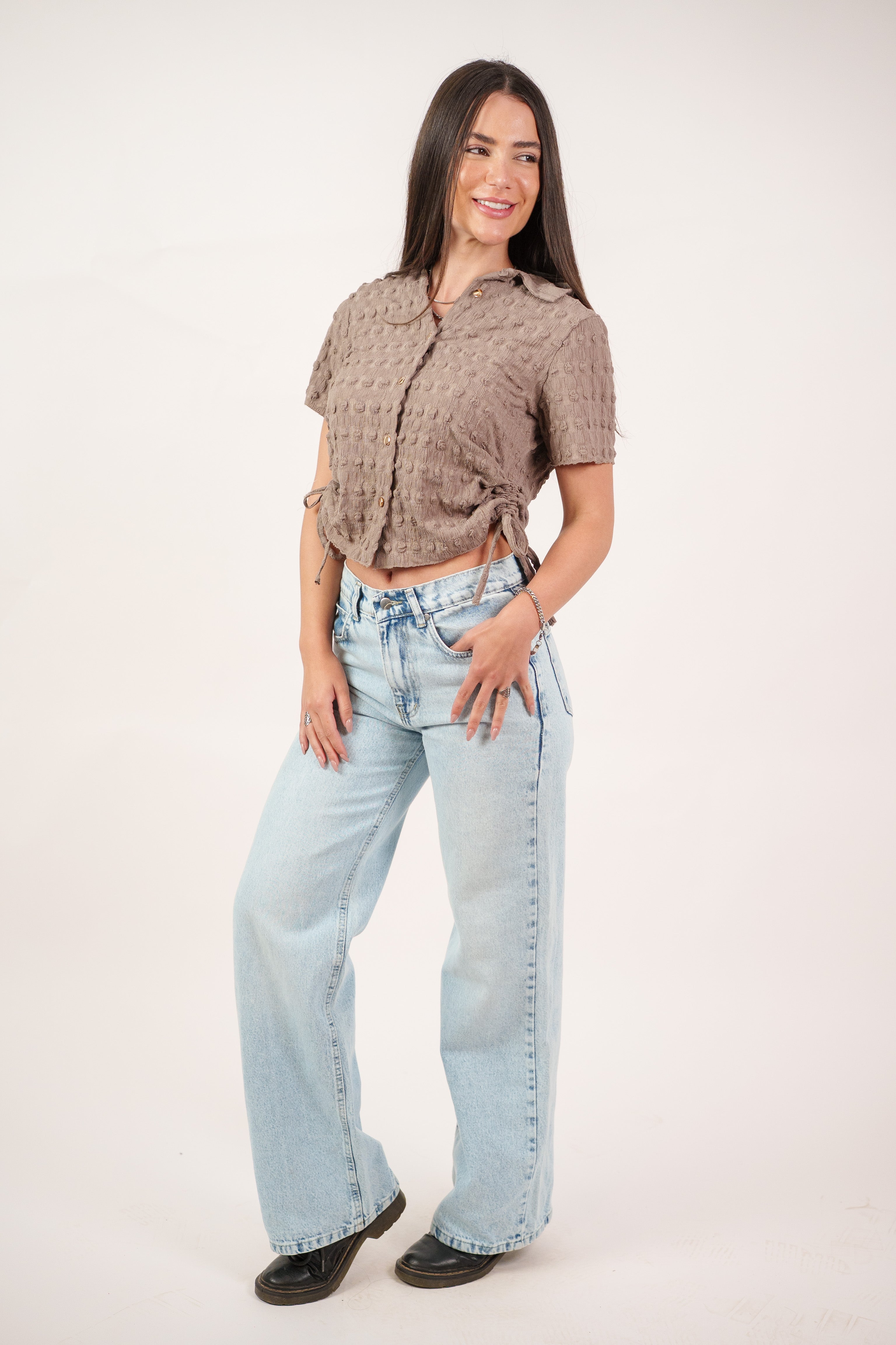 TEXTURED BUTTON-UP BLOUSE