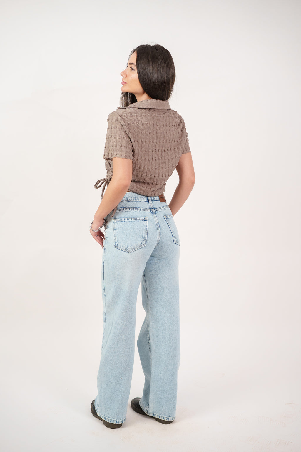 TEXTURED BUTTON-UP BLOUSE