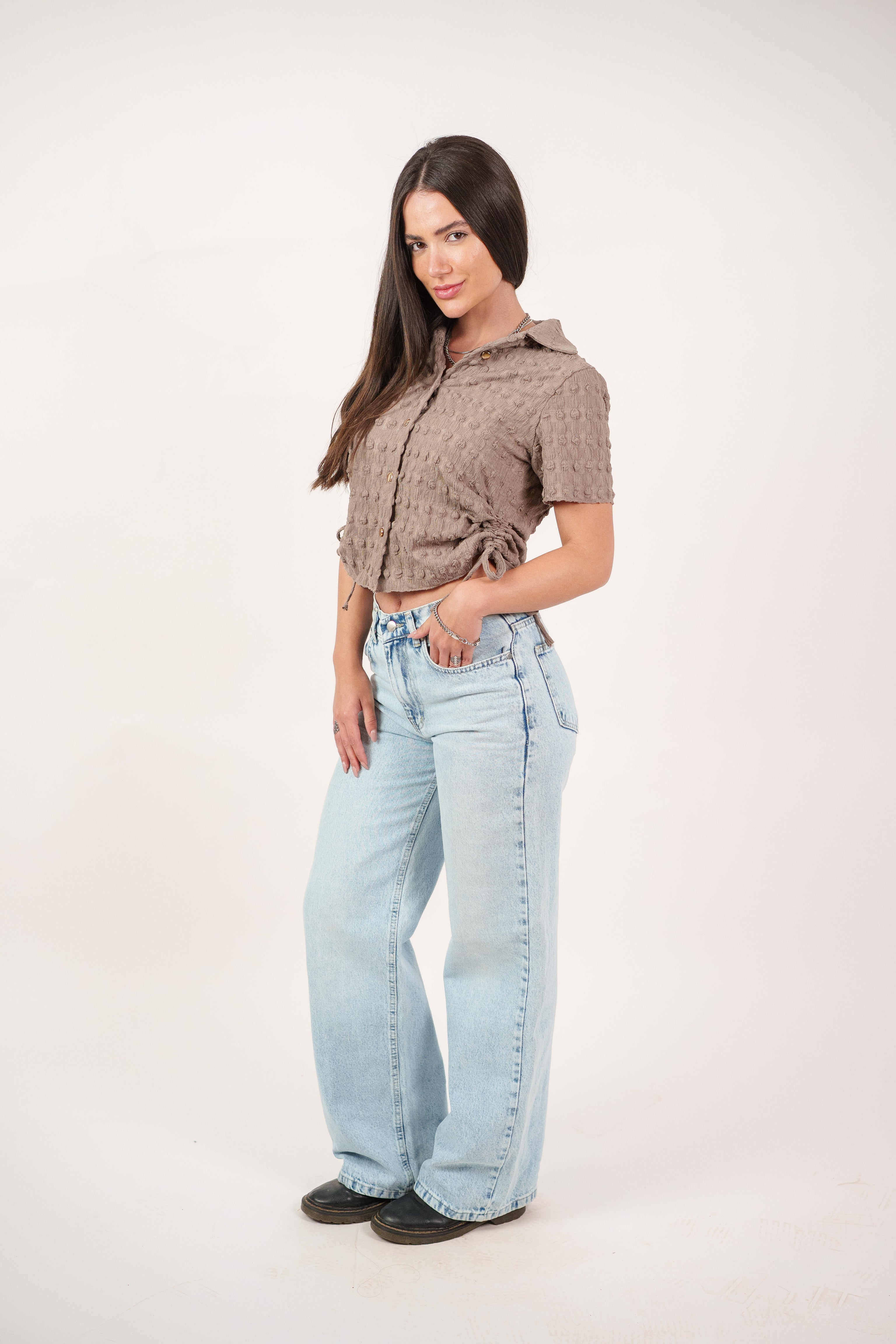 TEXTURED BUTTON-UP BLOUSE