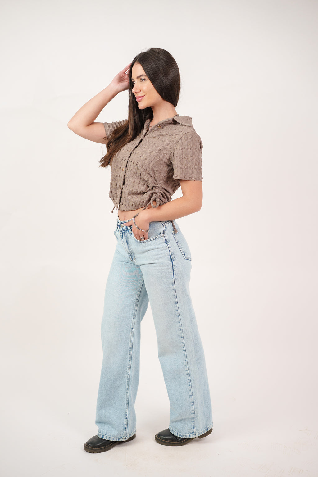 TEXTURED BUTTON-UP BLOUSE