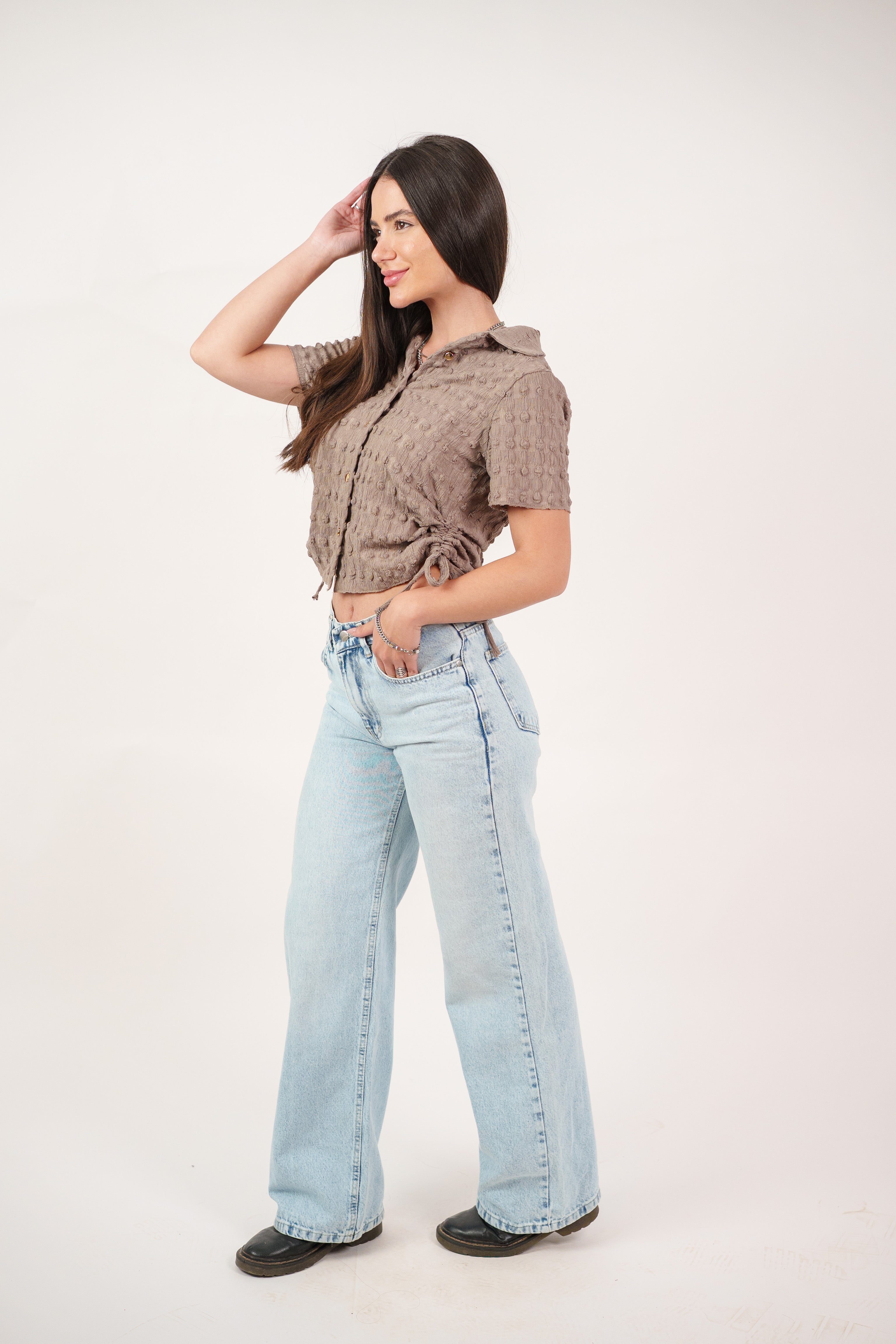 TEXTURED BUTTON-UP BLOUSE