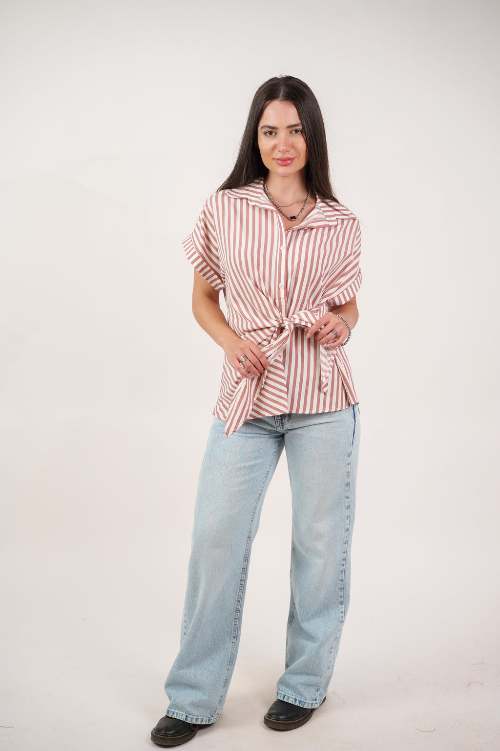 STRIPED SIDE TIE BLOUSE