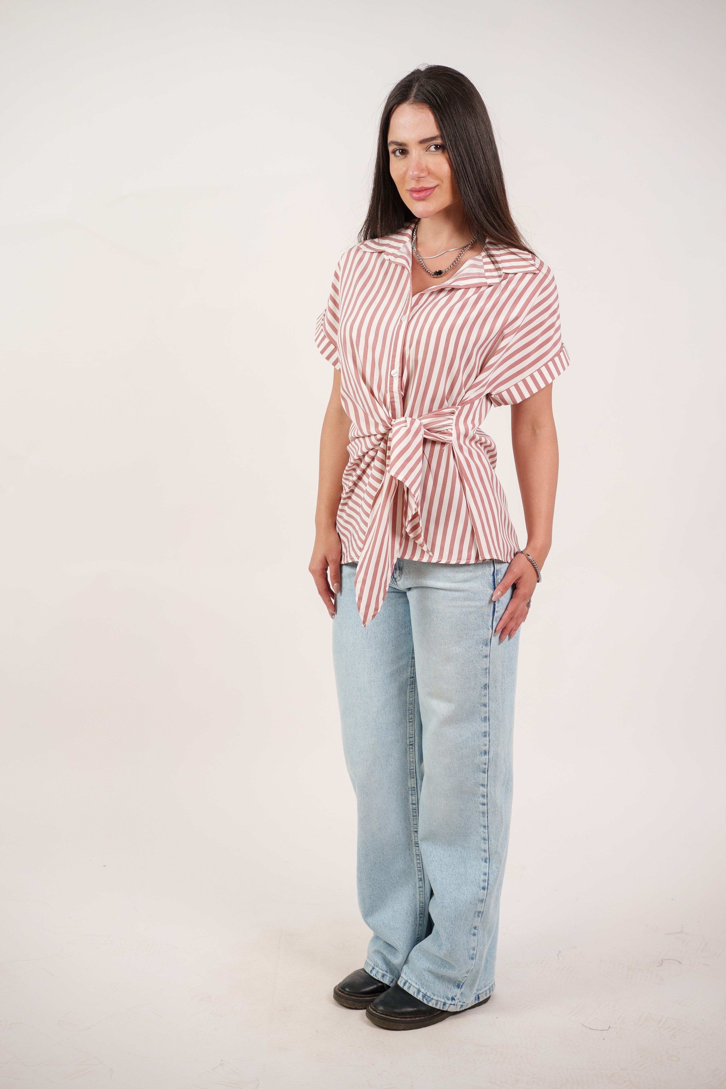 STRIPED SIDE TIE BLOUSE