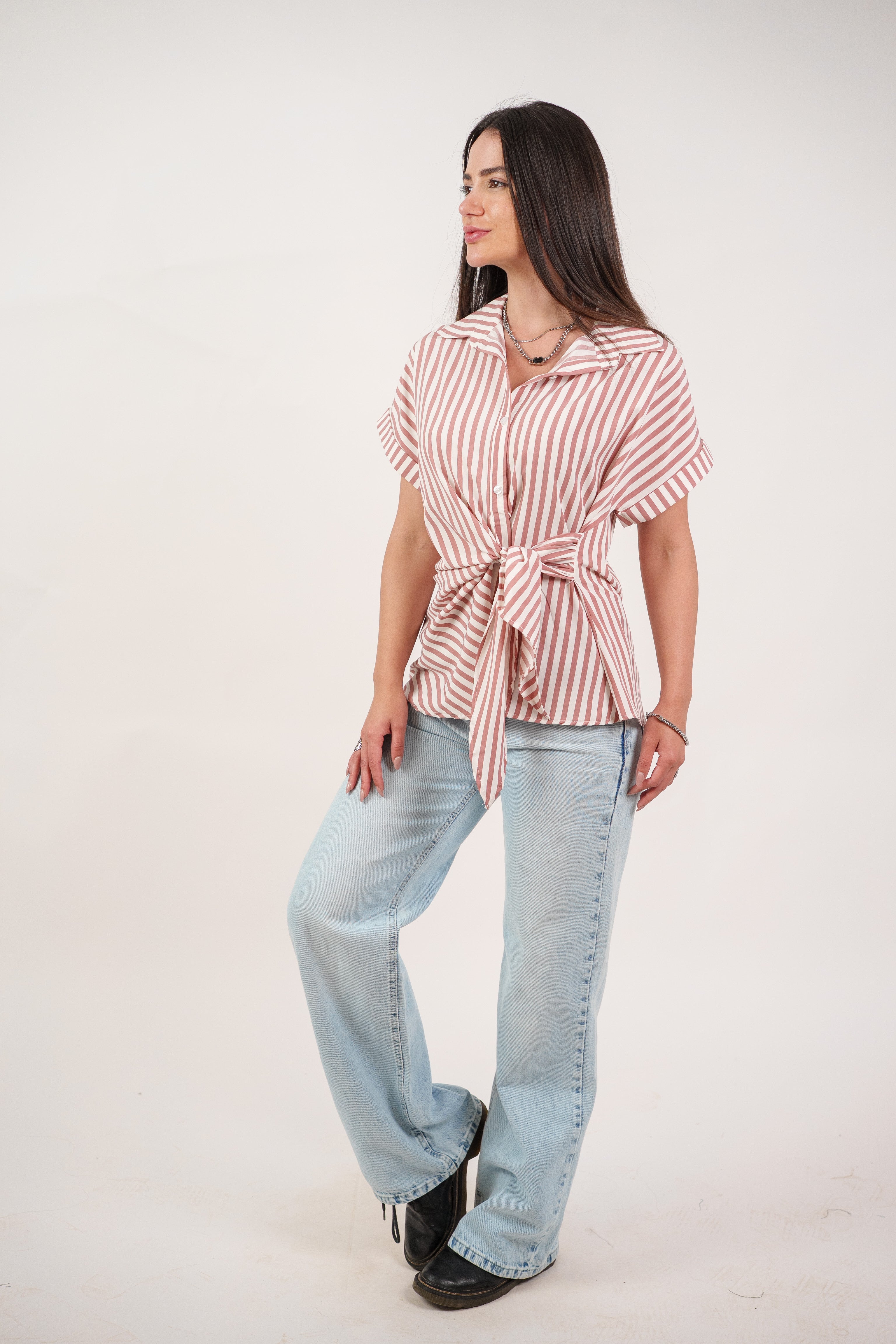 STRIPED SIDE TIE BLOUSE
