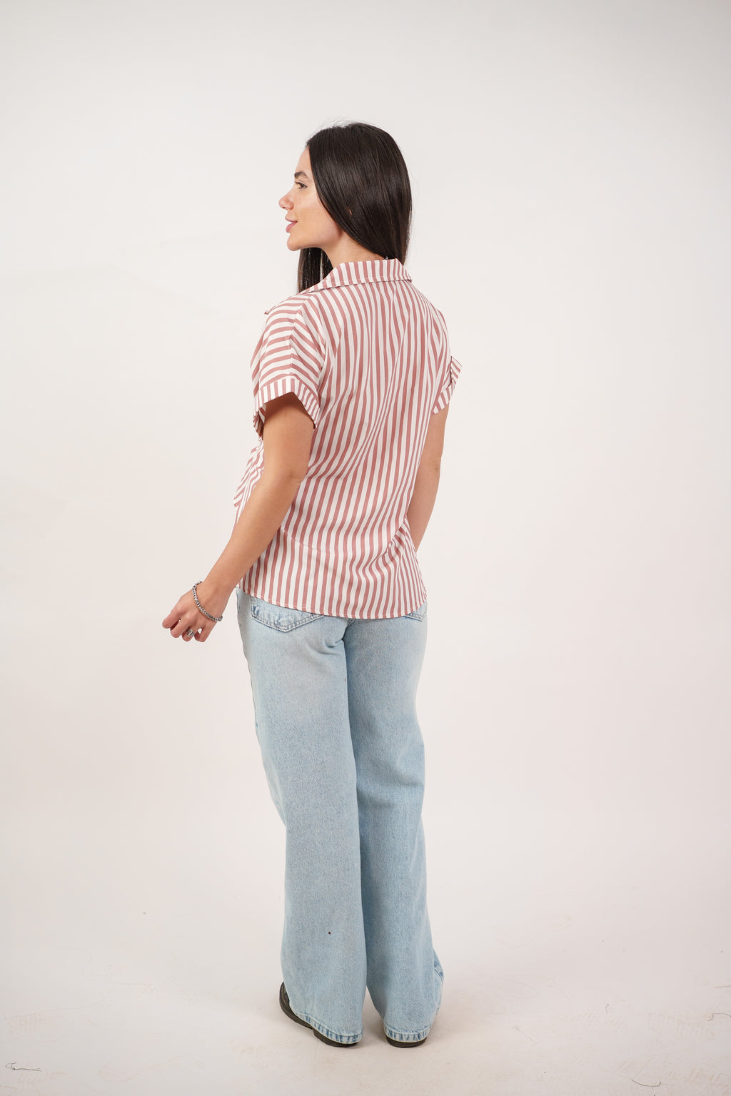 STRIPED SIDE TIE BLOUSE
