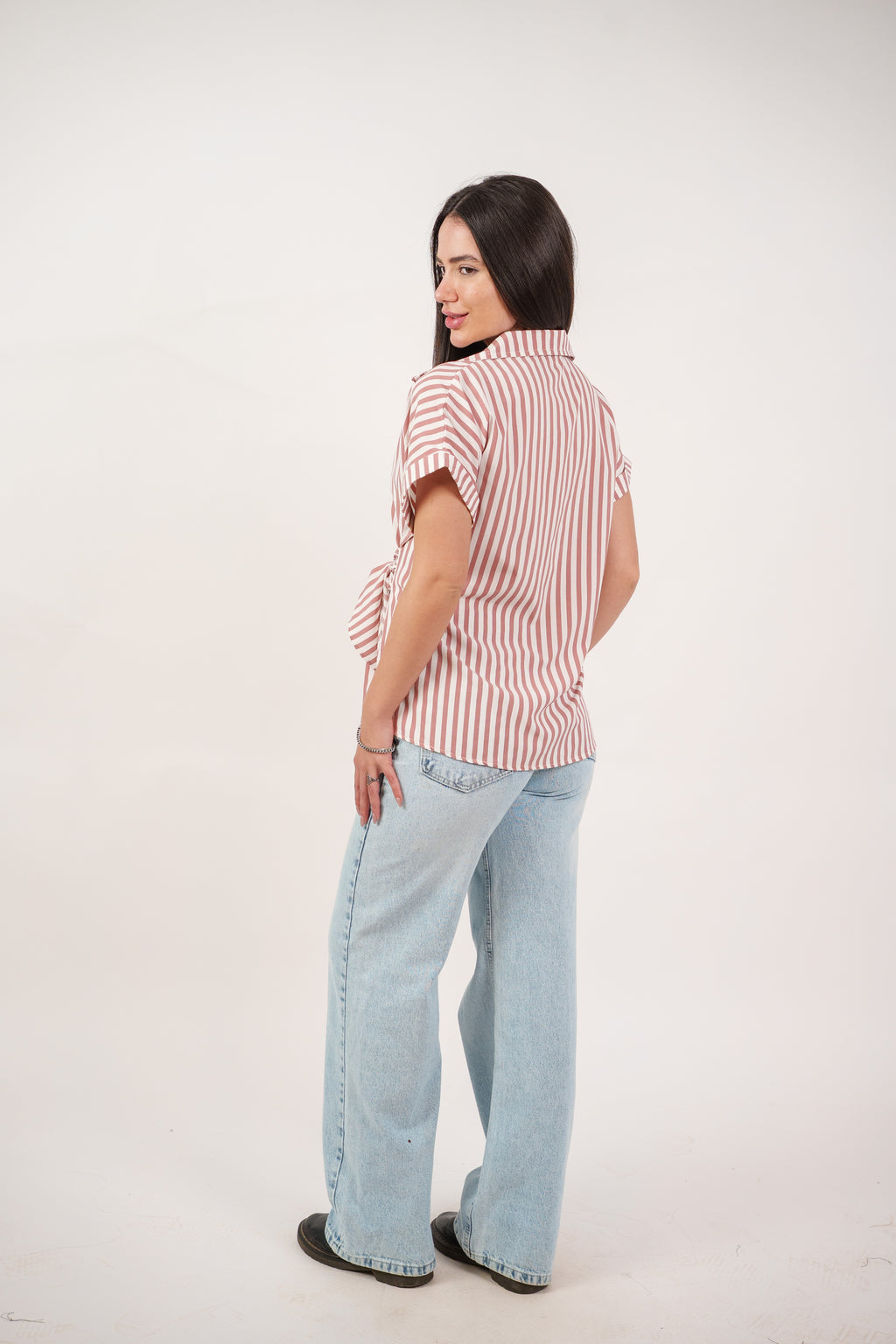 STRIPED SIDE TIE BLOUSE